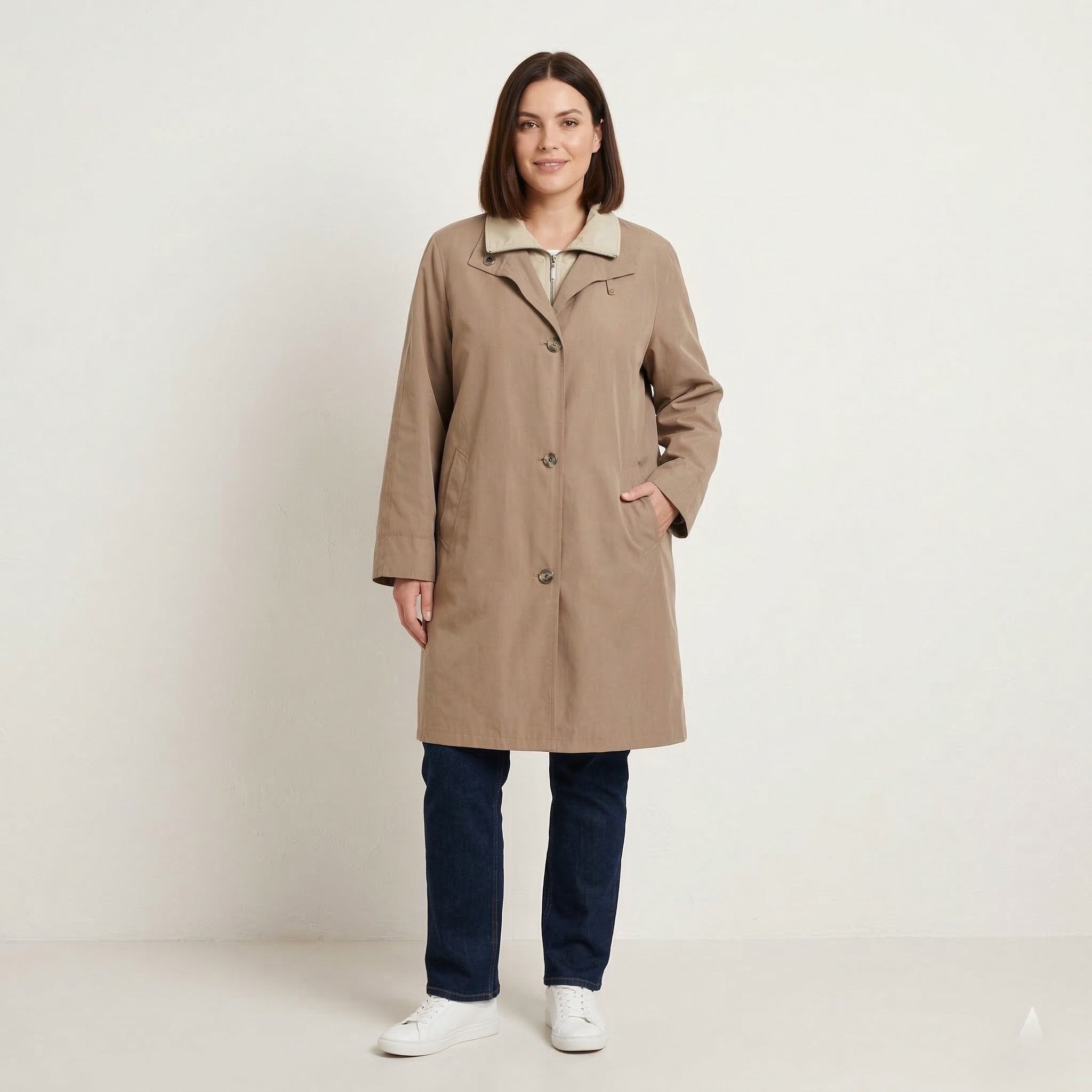 Vintage Finn-Flare Collection Women 40 L Coat Taupe Zip Up 7156 Size L / US 10 / IT 46 - 1 Thumbnail