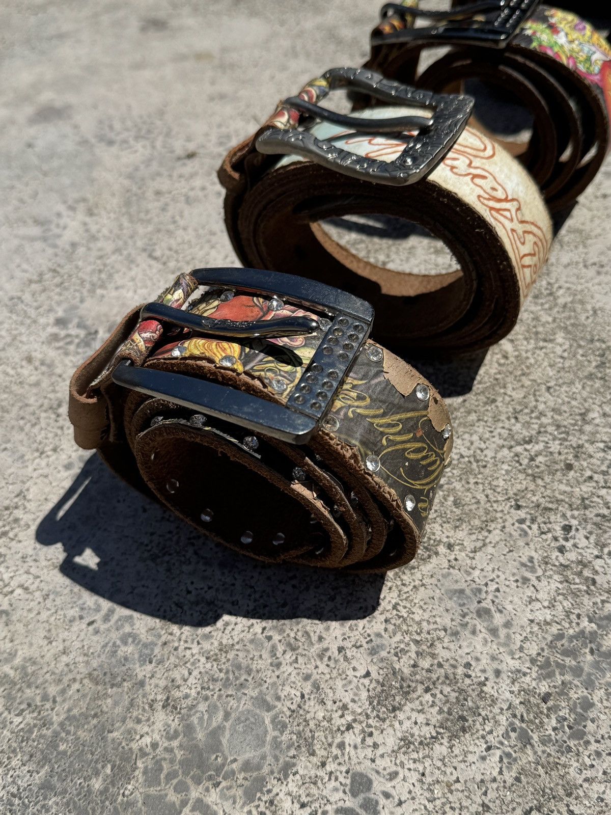 Ed Hardy × Vintage Ed Hardy X Christian Audigier Tattoo Art Leather Belts Size ONE SIZE - 2 Thumbnail