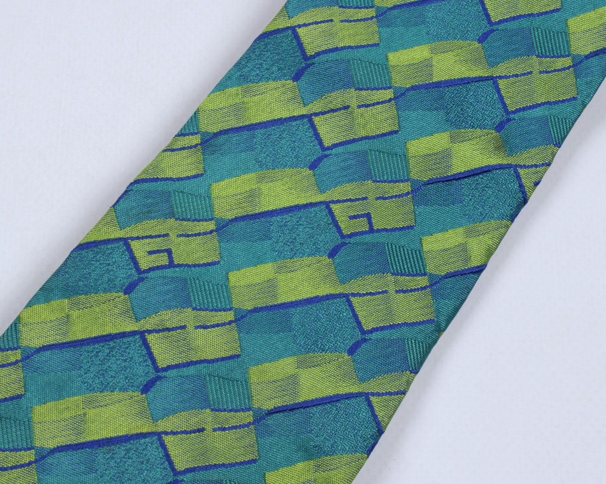Designer × Gucci × Vintage GUCCI Vintage Geometric Monogram Logo GG Green Silk Tie Size ONE SIZE - 1 Thumbnail