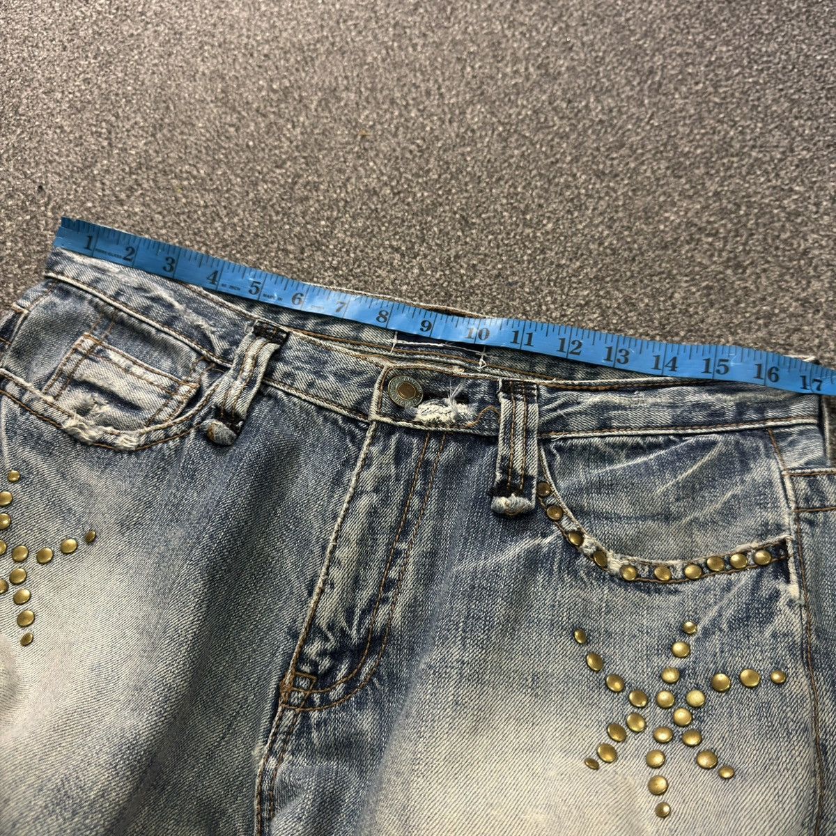 Tornado Mart Fudge Studded Stone Destroyed Jeans Denim Hysteric Y2k Style Size US 34 / EU 50 - 17 Thumbnail