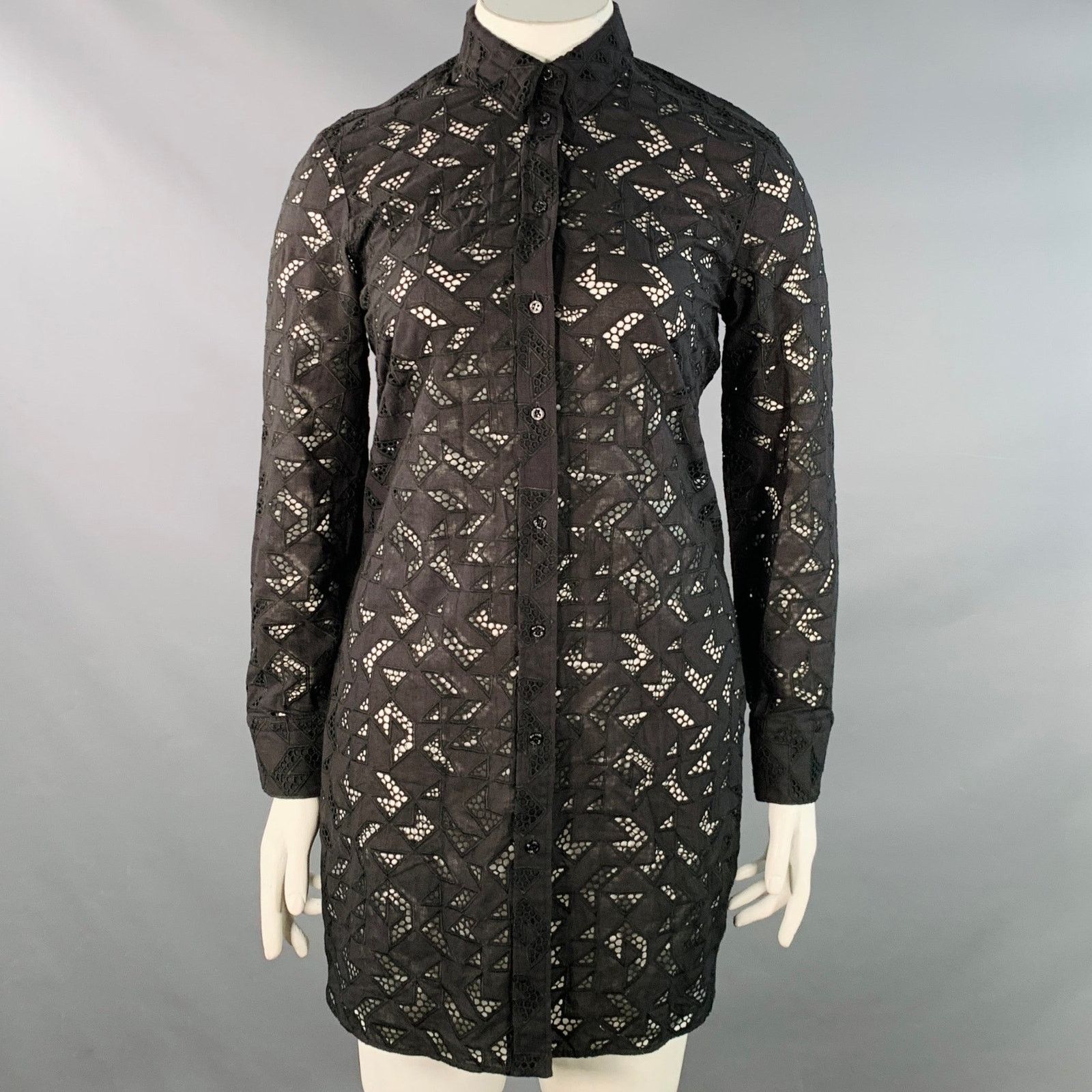 Neil Barrett Size L Black Cotton Eyelet Lace Asymmetrical Button Up Shirt Size L / US 10 / IT 46 - 1 Thumbnail