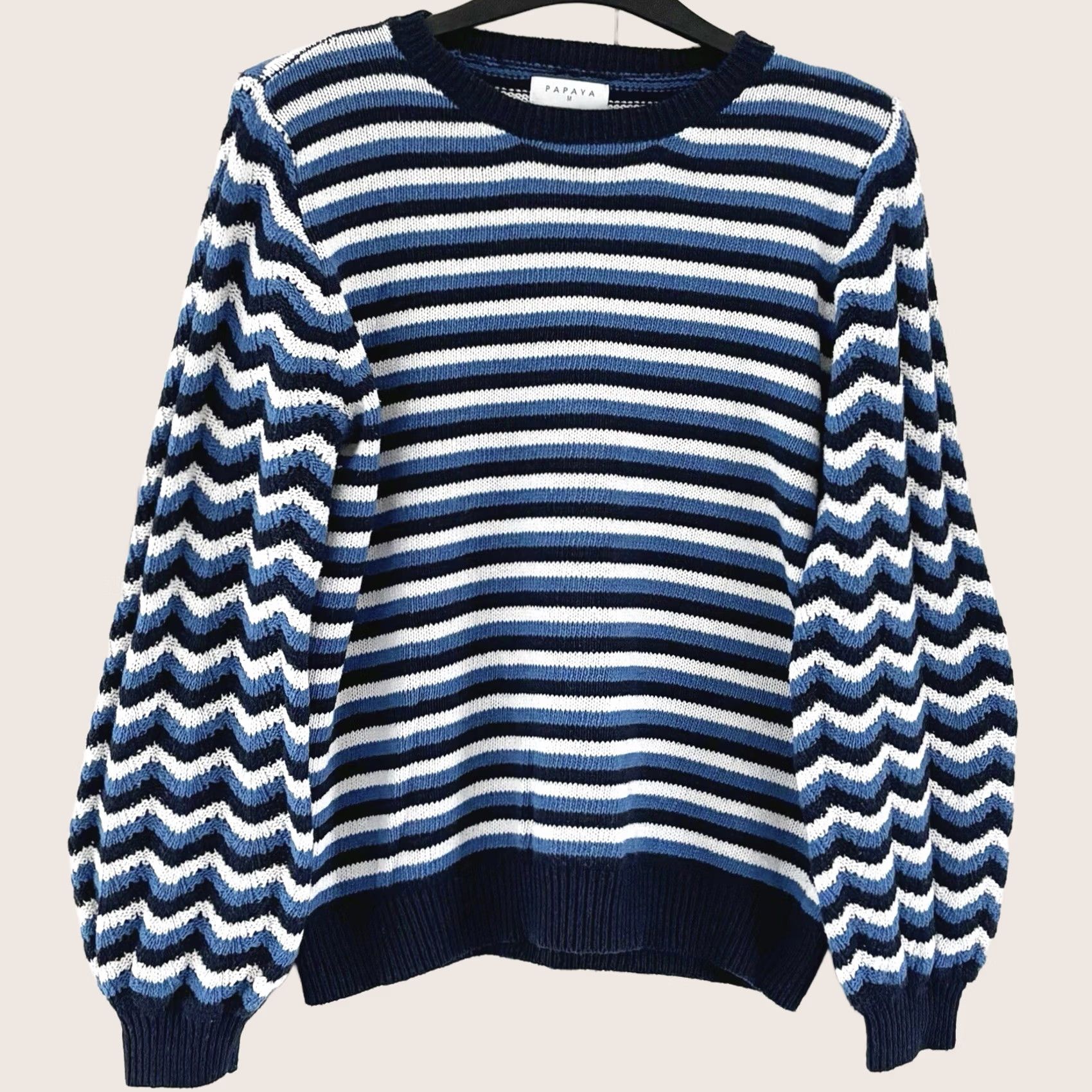 Vintage Papaya Striped Jumper Women’s Balloon Sleeve Crew Neck Pullover Size M Used Size M / US 6-8 / IT 42-44 - 1 Thumbnail