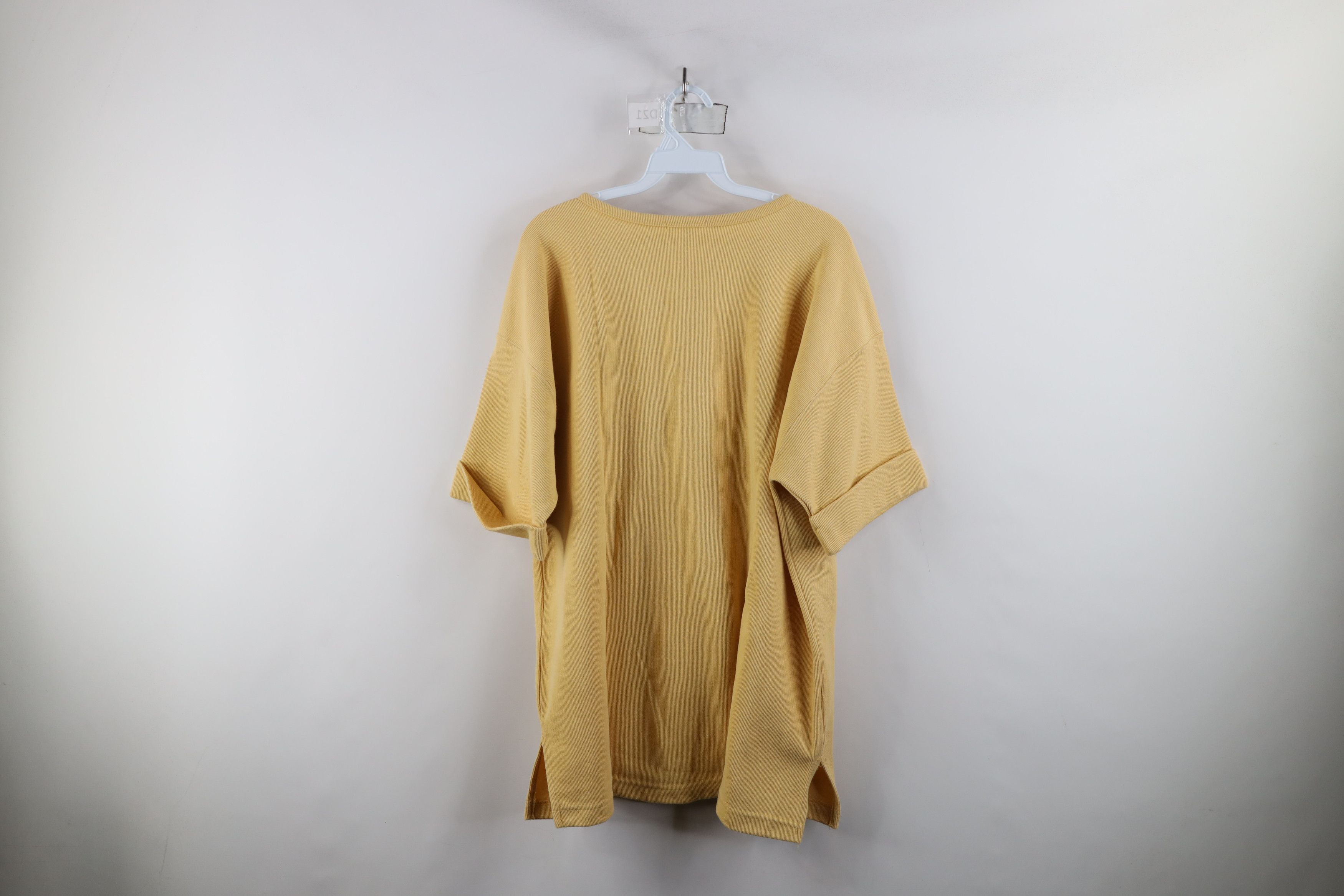 Express × Vintage Vintage 90s Express Ribbed Knit V-Neck T-Shirt Yellow Size L / US 10 / IT 46 - 8 Thumbnail