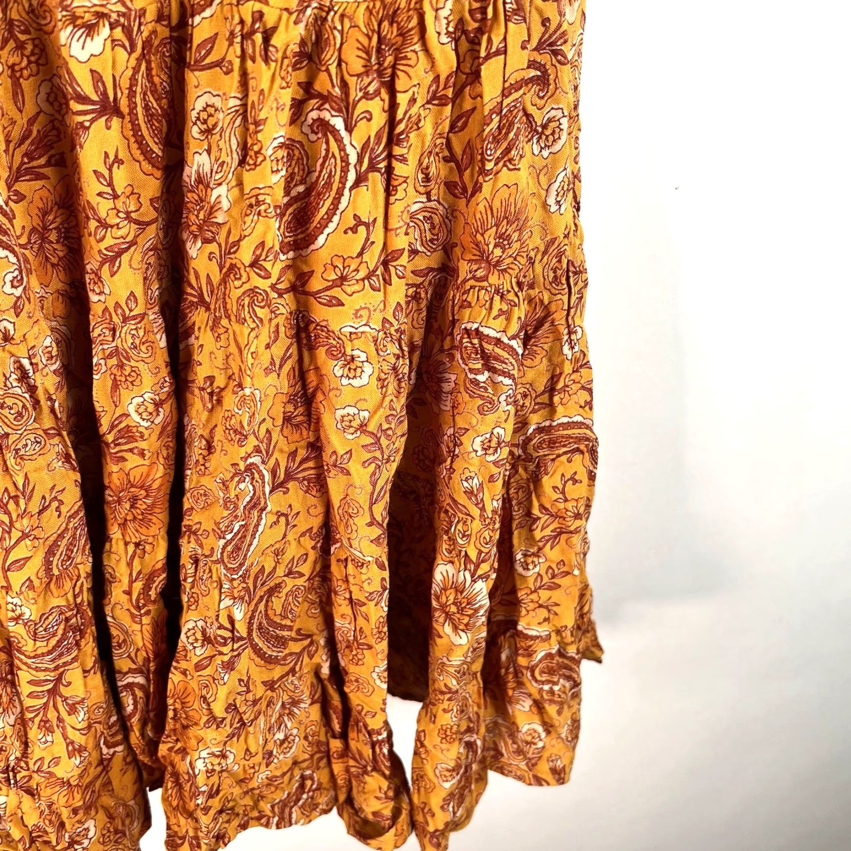 Vintage PATRONS OF PEACE Yellow Paisley Tiered Dress Tunic M - Casual Shift Mini Dress with Flutter Sleeves for Women Size M / US 6-8 / IT 42-44 - 3 Thumbnail