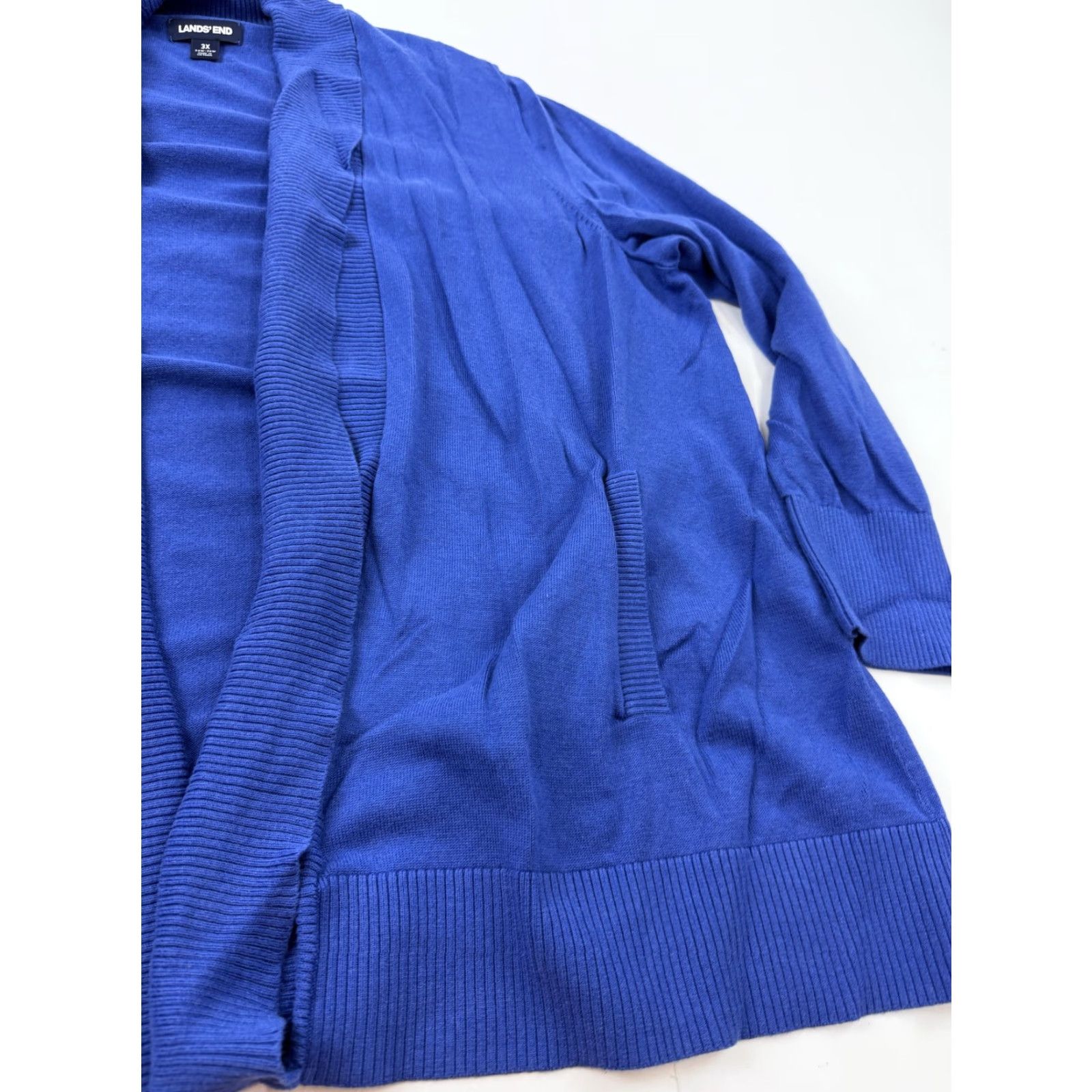 Lands' End Lands' End Cardigan Sweater Womens 3X Blue Open Knit Pockets Cotton Modal Knit V-Neck Long Sleeve Plus Size Casual Size XXL / US 16-18 / IT 52-54 - 3 Thumbnail