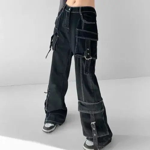 VIBE Multi Pockets Black Baggy Cargo Jeans Size 30" / US 8 / IT 44 - 2 Thumbnail