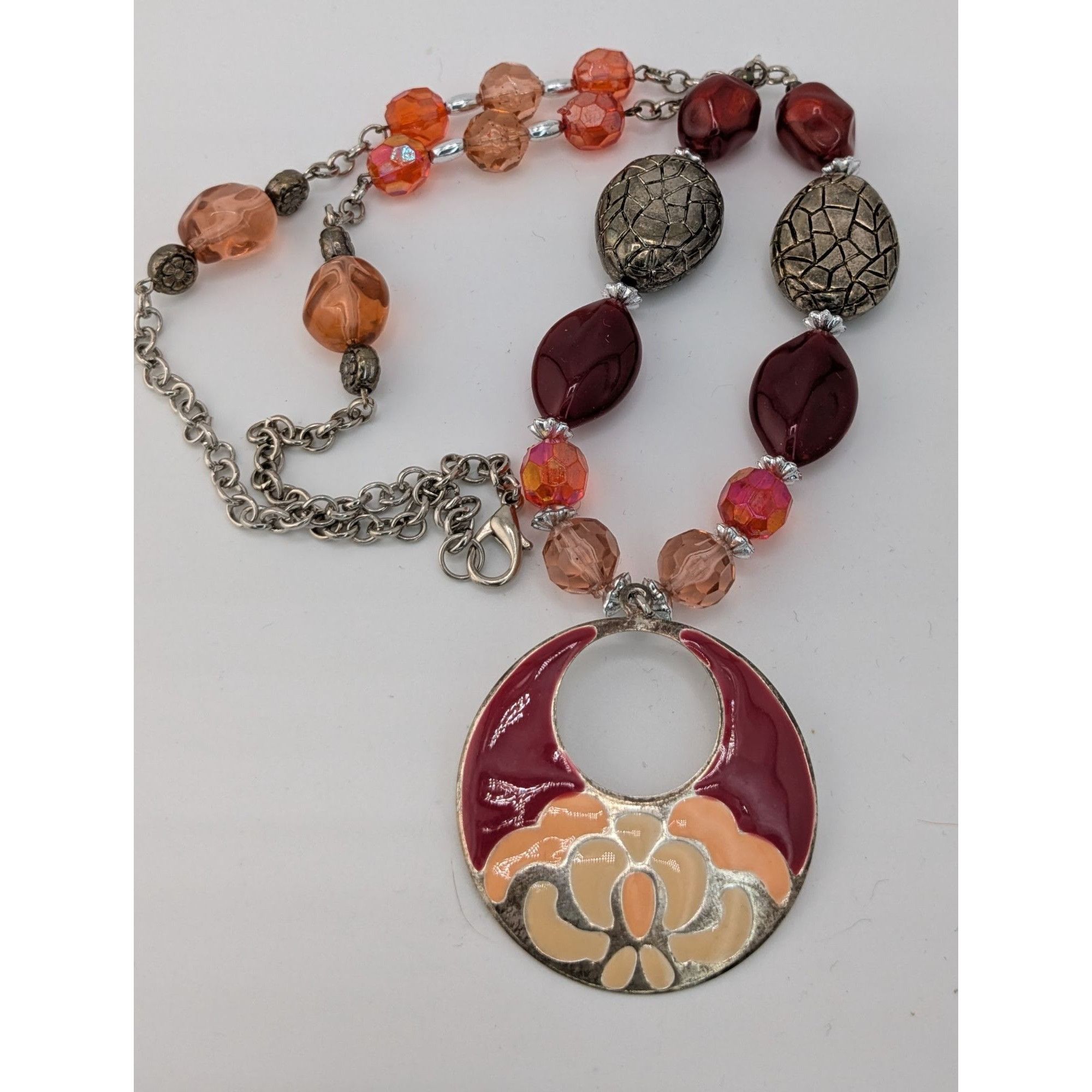 Handmade Handmade Bohemian Necklace With Beaded Chain & Enamel Statem Size ONE SIZE - 6 Thumbnail