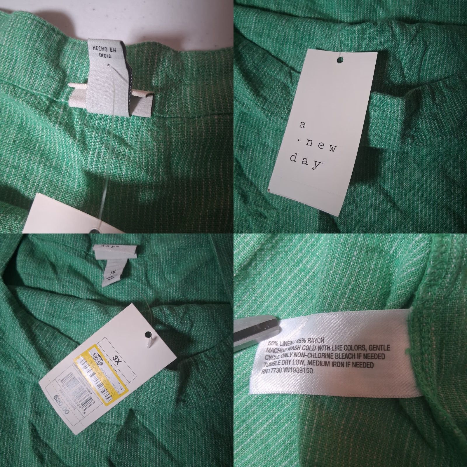 Vintage A New Day Tank Top 3X Plus Linen Rayon Green Striped Sleeveless Tank Women Size XXL / US 16-18 / IT 52-54 - 8 Thumbnail
