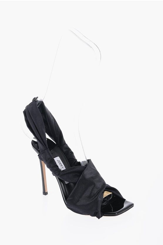 image of Jimmy Choo Square Toe Leather And Fabric Neoma Ankle-Strap Sandals With in Black, Women's (Size 9)