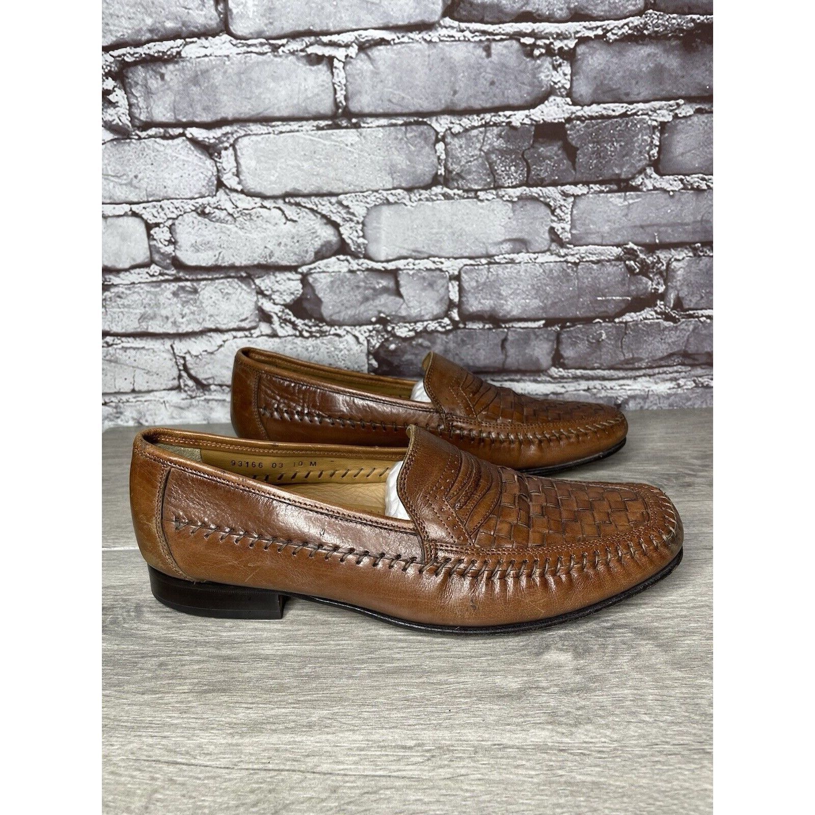 Other Brass Boot Brown Leather Basket Weave Loafers Dress Shoes Me Size US 10 / EU 43 - 12 Thumbnail