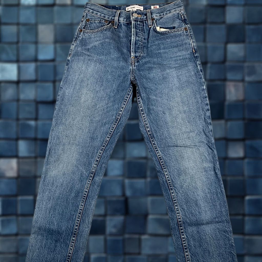 RE/DONE VINTAGE RE/DONE Jeans Womens 25 Blue Medium Wash High Rise Ankle Crop Raw Hem USA Size 42" / US 20 - 1 Thumbnail