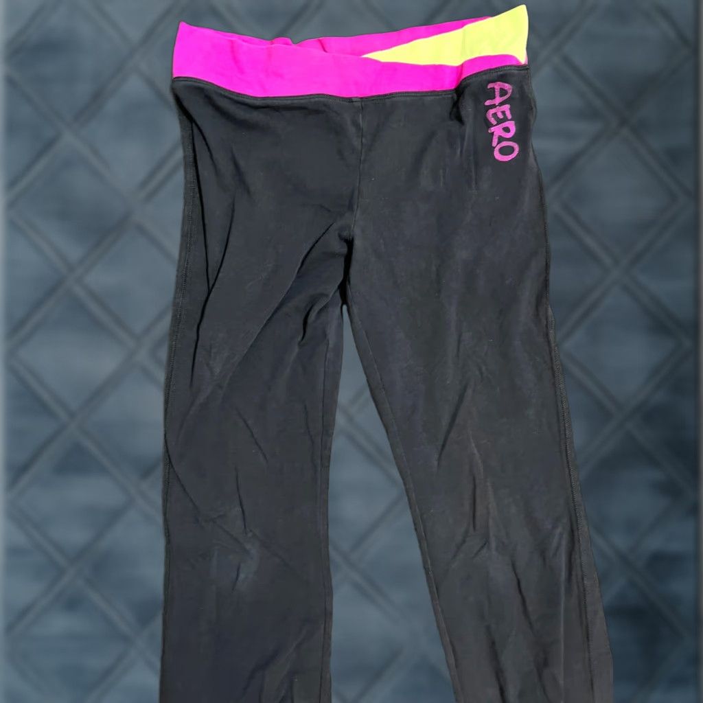 Vintage Aero Black Leggings Women Size Large Activewear Cotton Blend Pull-On Size 26" / US 2 / IT 38 - 1 Thumbnail
