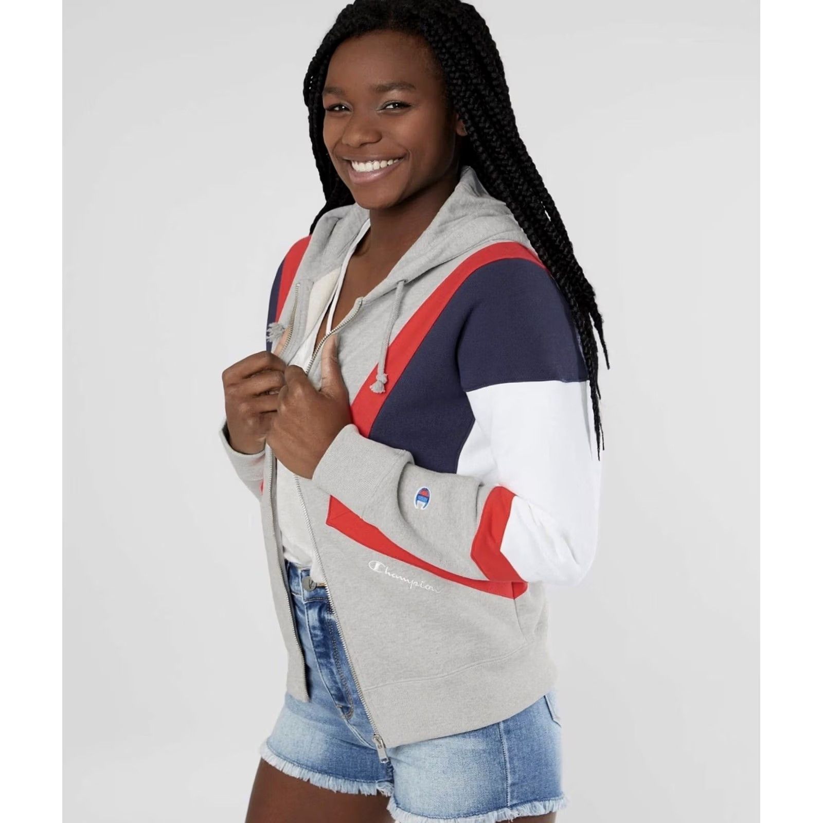 Champion Champion Sweatshirt Colorblock Reverse Weave Zip Hooded M Womens multicolor USA Logo Embroidered Pockets Long Sleeve Size M / US 6-8 / IT 42-44 - 2 Thumbnail