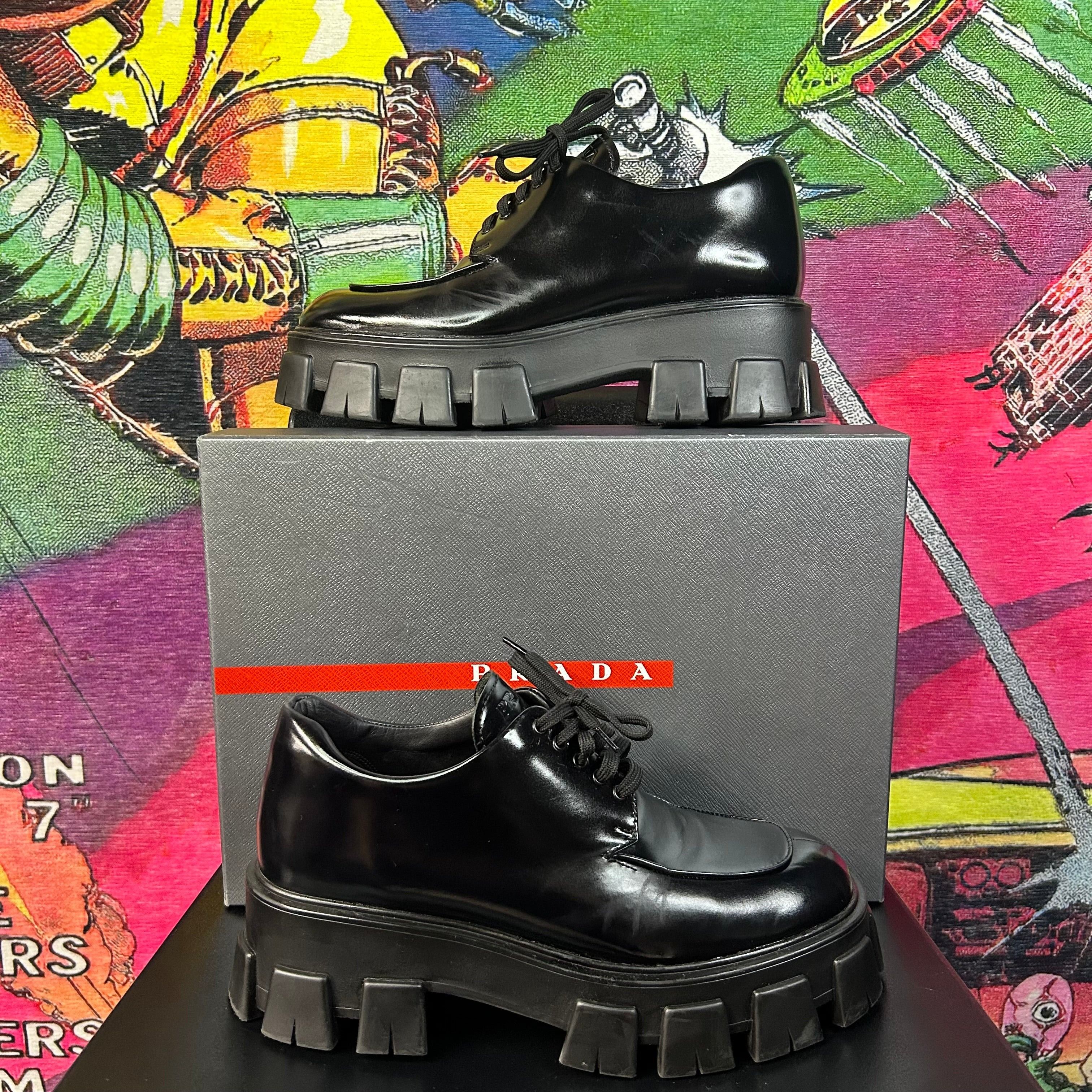 Prada Monolith Patent Leather Lace-Up Shoes Size 40.5 / 8