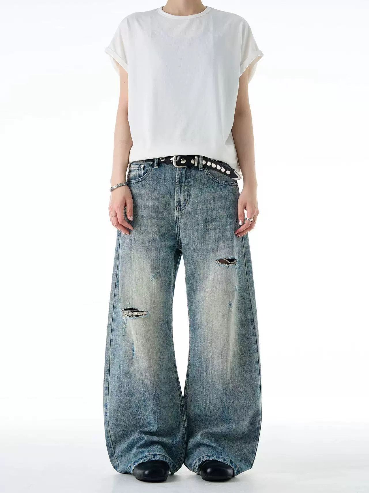 Vintage American retro distressed men's loose wide-leg ripped jeans Size US 32 / EU 48 - 3 Thumbnail