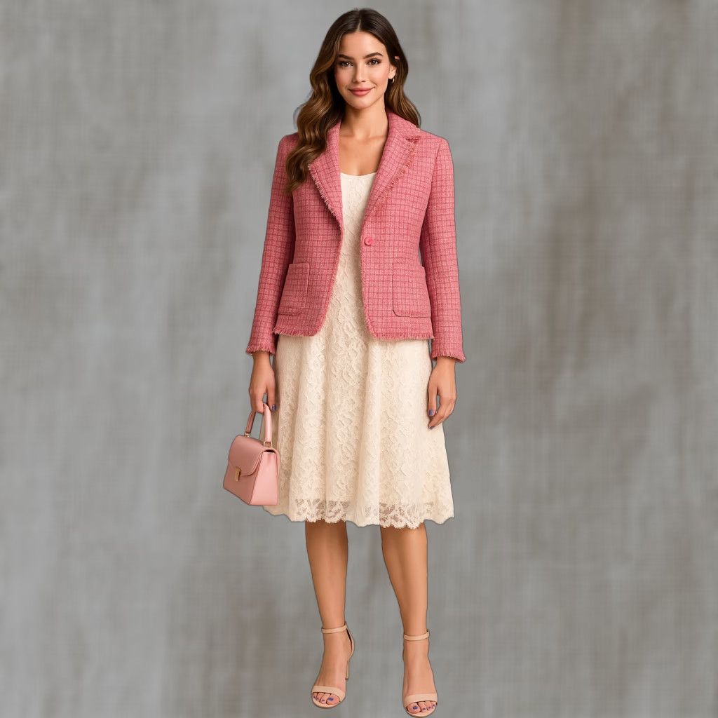 VINTAGE Silkland Blazer Womens 1X Pink Silk Tweed Jacket Business