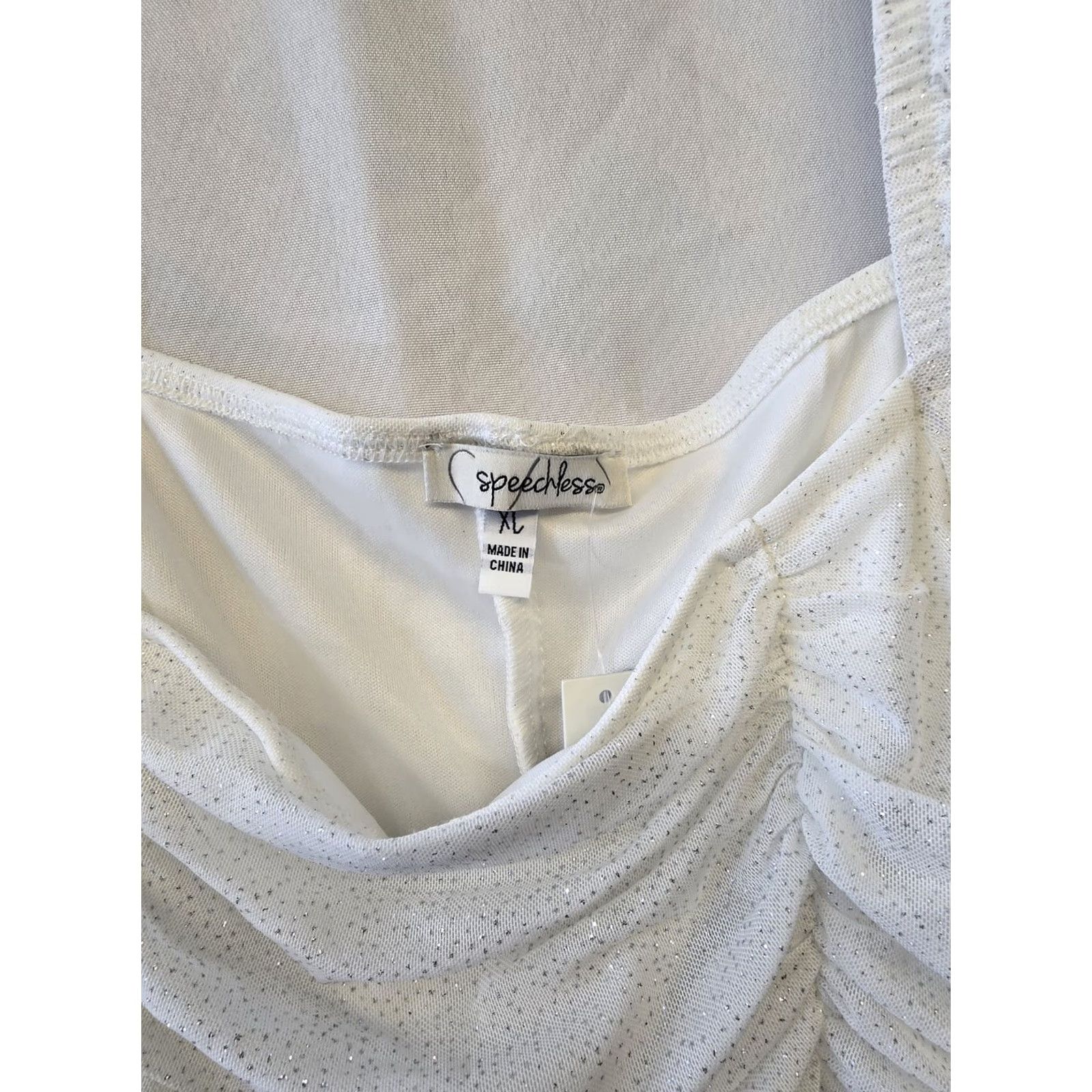 Vintage NWTSpeechless Women’s Short Sleeve Ruched Bodycon Dress - White - XL - Speechless - Party/Cocktail - Solid - Dress - Womens - Satin/Stretch? Size 40" / US 18 - 3 Thumbnail