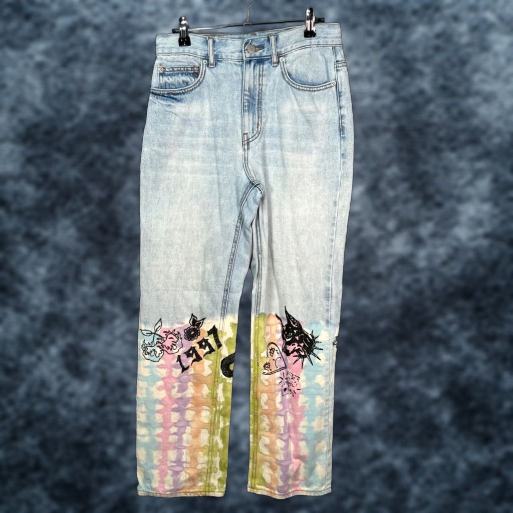 Bdg BDG Womens Jeans 27 Cowboy Tie-Dye Denim Mid-Rise 5-Pocket Straight Blue Denim Vintage No XS-? Size 27" / US 4 / IT 40 - 1 Thumbnail