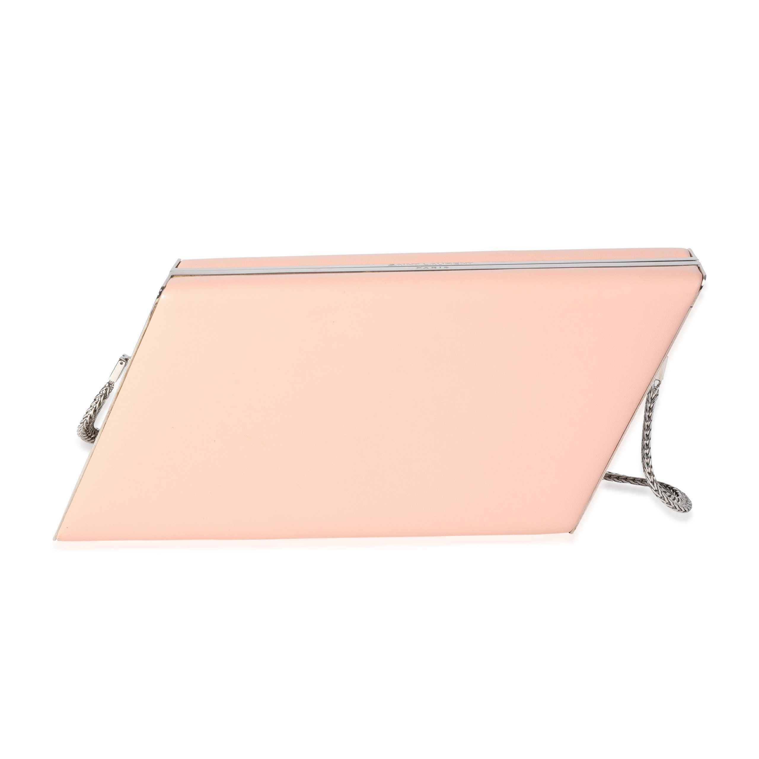 image of YVES Saint Laurent Pink Leather Diagonal Box Chain Clutch, Women's