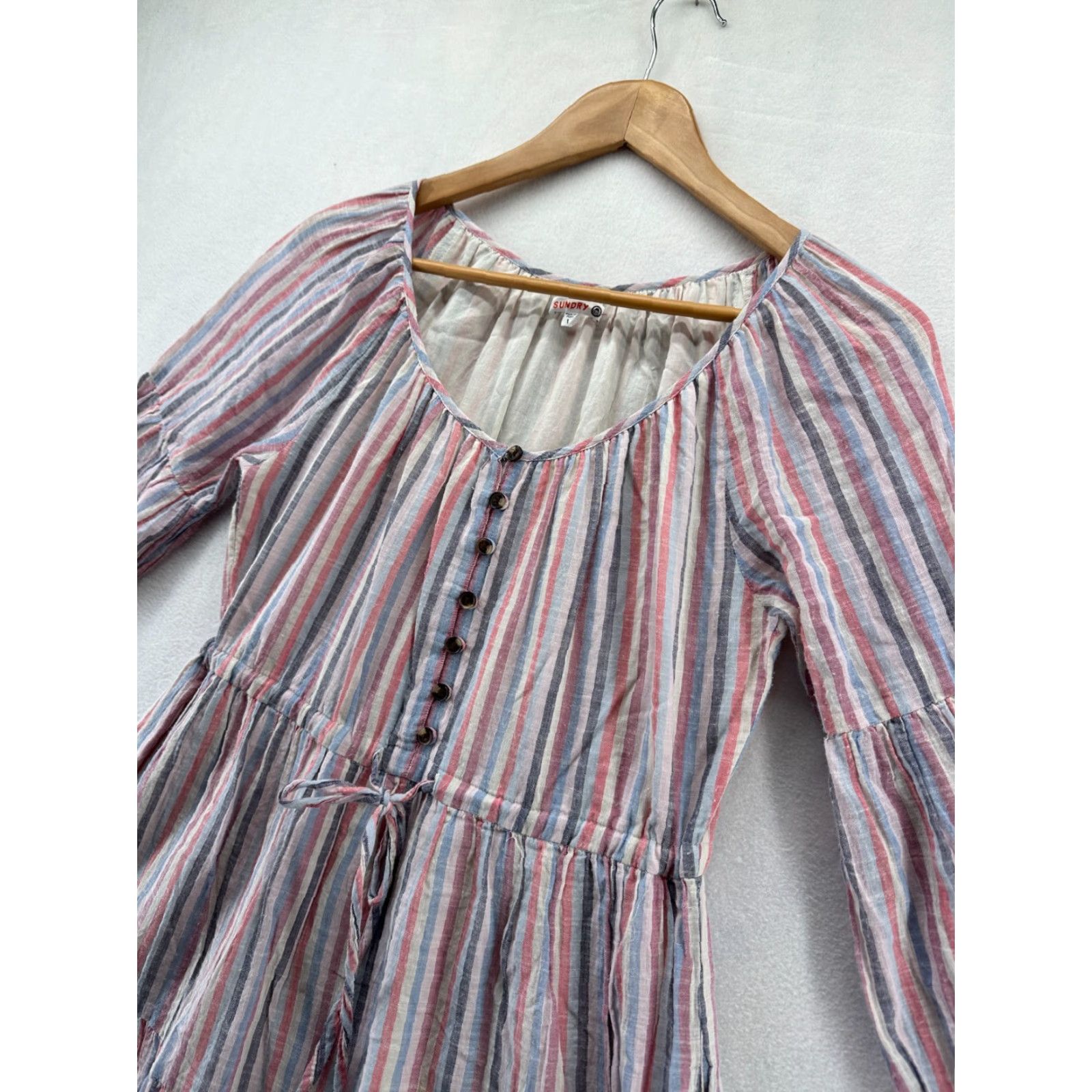 Sundry Sundry Striped Dress Long Sleeve Fit & Flare Cotton Womens Size 1 Knee Length Multicolor Casual Womens Size XS / US 0-2 / IT 36-38 - 2 Thumbnail
