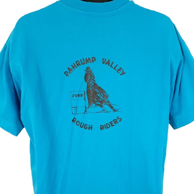 Vintage VINTAGE Pahrump Valley Rough Riders T Shirt Mens XL 80s Rodeo Cowboy Western Blue Cotton Blend 1980s Bull Riding Bull Rider T-Shirt Size US XL / EU 56 / 4 - 4 Thumbnail