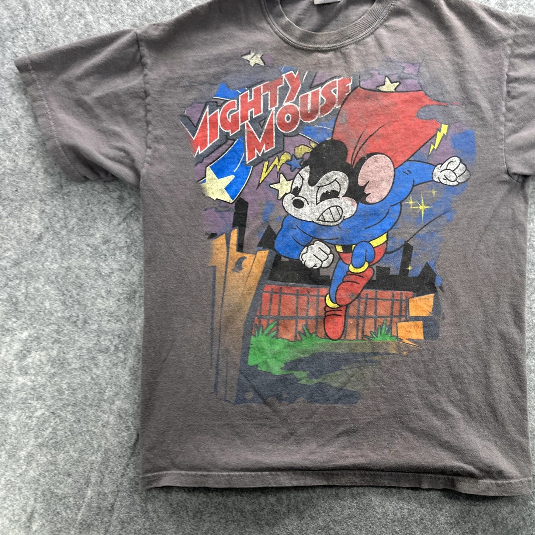 Gildan VINTAGE Mighty Mouse Shirt Mens M Gray Graphic Tee Cartoon Superhero Gildan Ultra Cotton Size US M / EU 48-50 / 2 - 4 Thumbnail