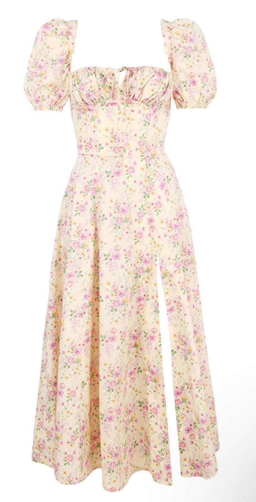 House of CB House of CB Tallulah Lemon Floral Puff Sleeve Midi Sundress Size M / US 6-8 / IT 42-44 - 3 Thumbnail