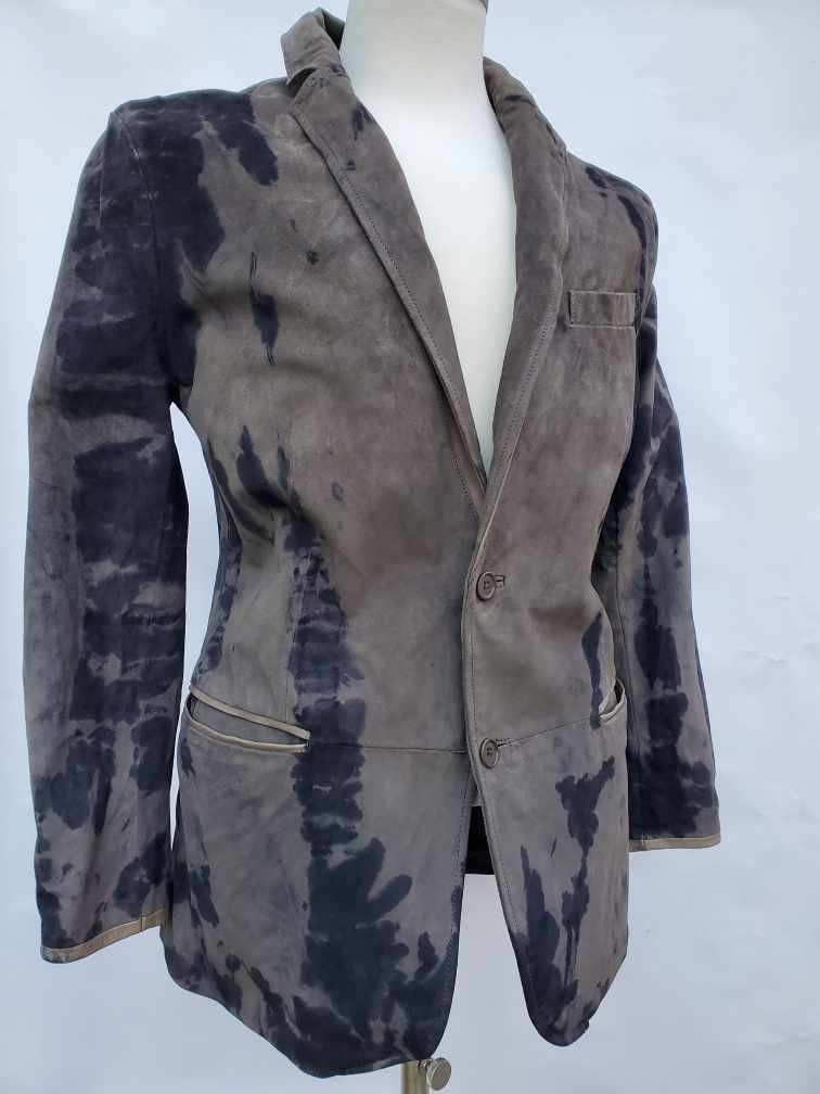 John Varvatos leather jacket tie dyed blazer black grey gray small med L Size US L / EU 52-54 / 3 - 1 Thumbnail