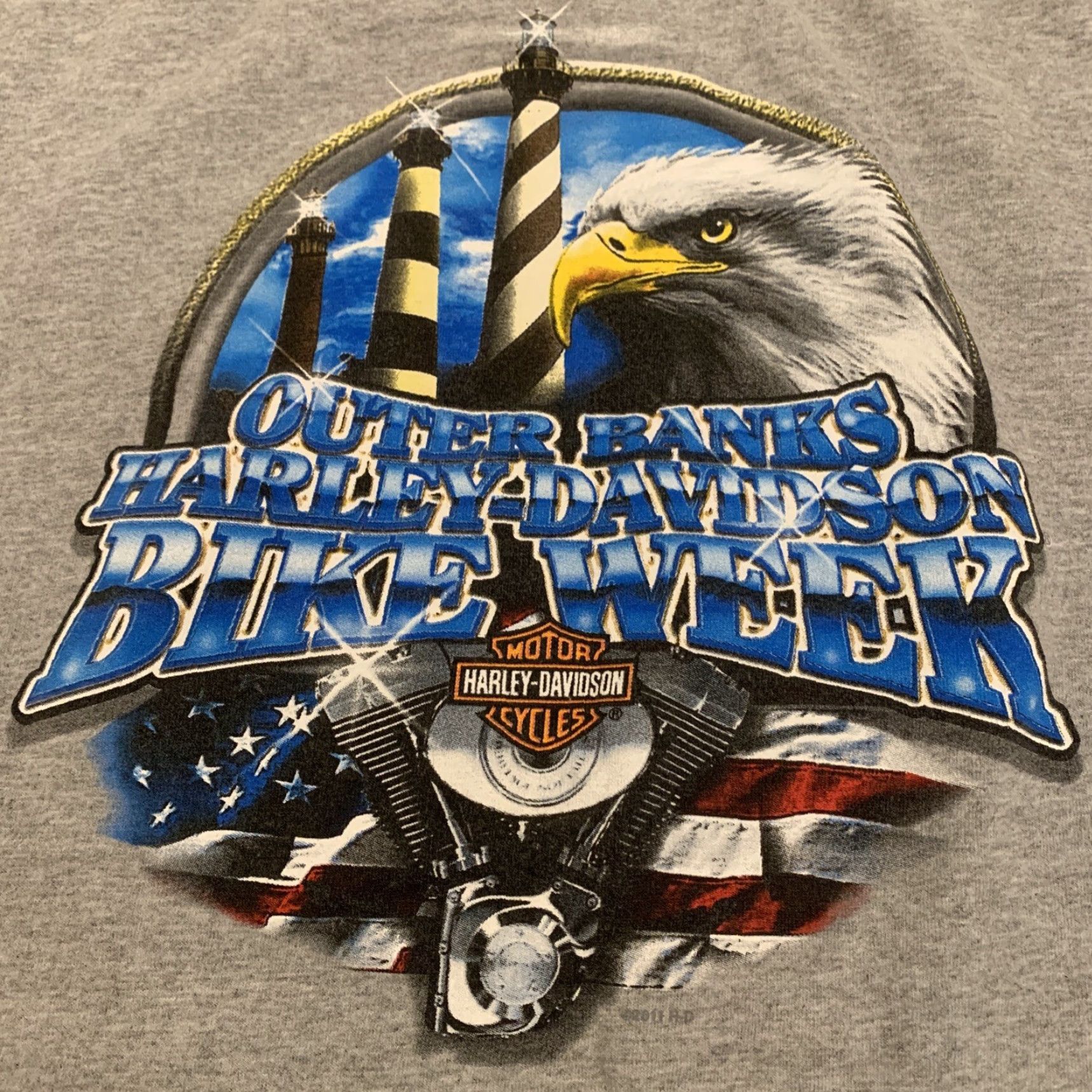 Harley Davidson VINTAGE Harley-Davidson T-Shirt Motorcycle Bike Week 2011 Outer Banks NC Gray Adult XXL Men's Size US XXL / EU 58 / 5 - 5 Thumbnail