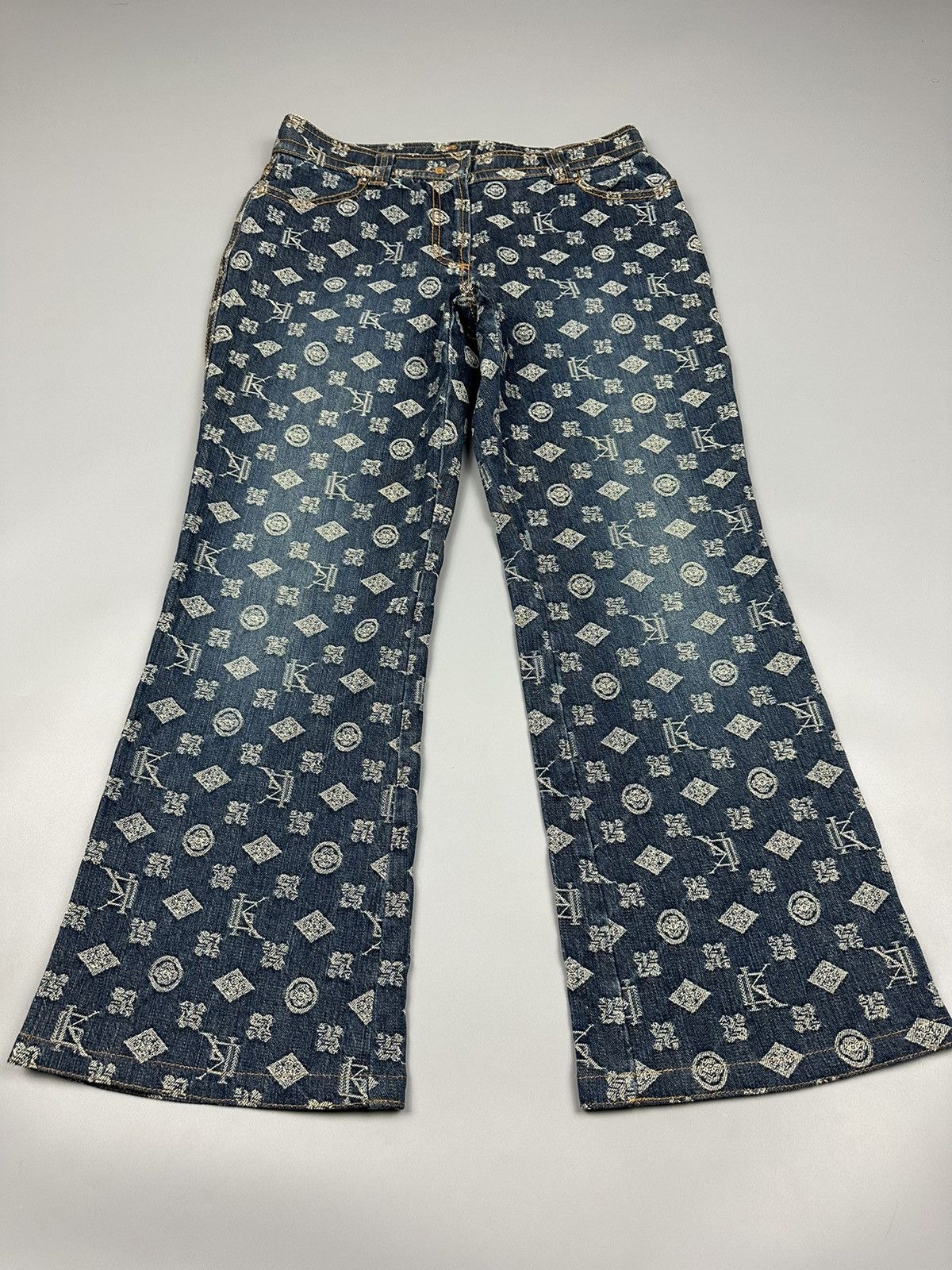 If Six Was Nine × Le Grande Bleu (L.G.B.) 🔥Rare🔥Vintage Japanese Monogram Flared Jeans Size 30" / US 8 / IT 44 - 3 Thumbnail