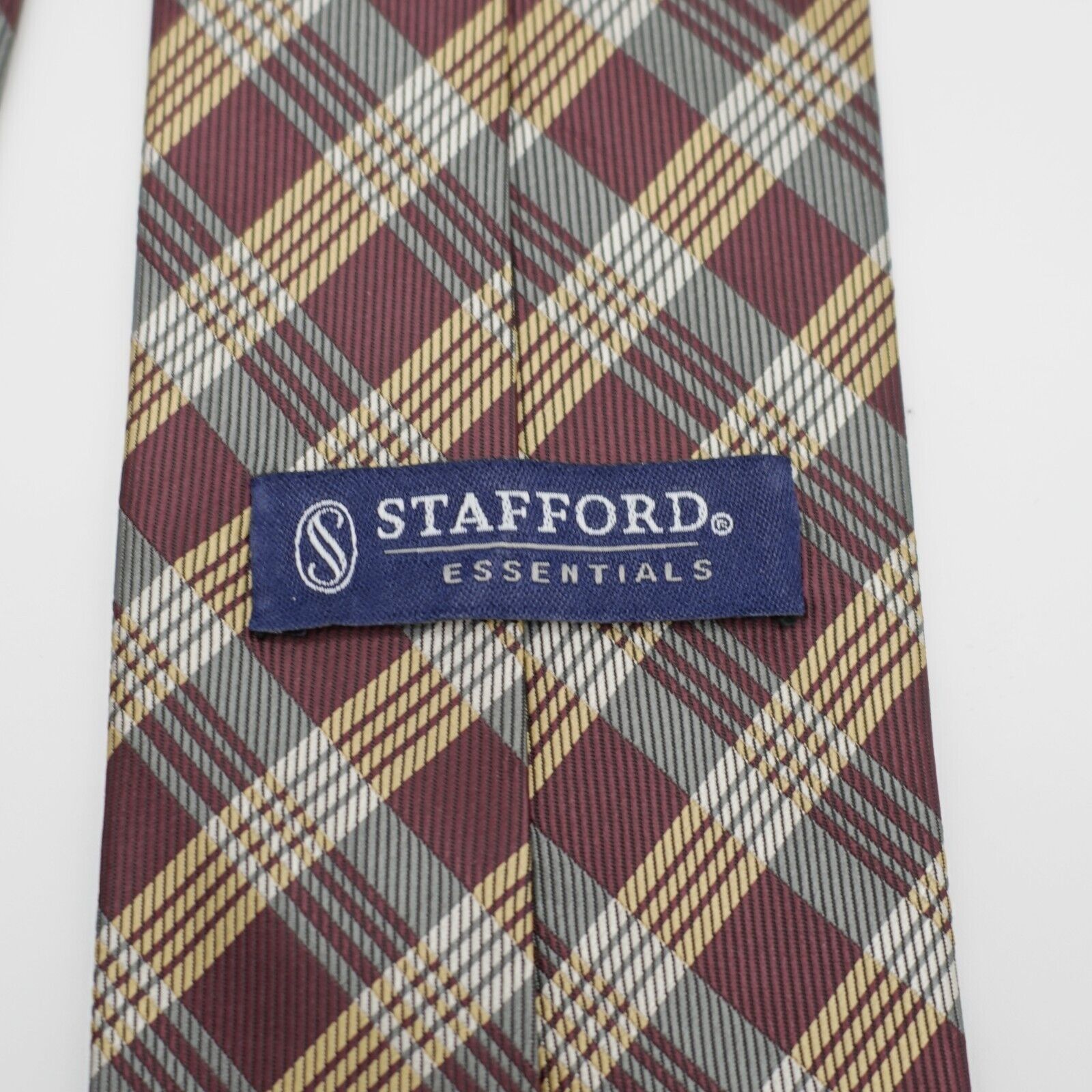 Stafford Stafford Gold Maroon Plaid Woven Polyester Tie Size ONE SIZE - 3 Thumbnail