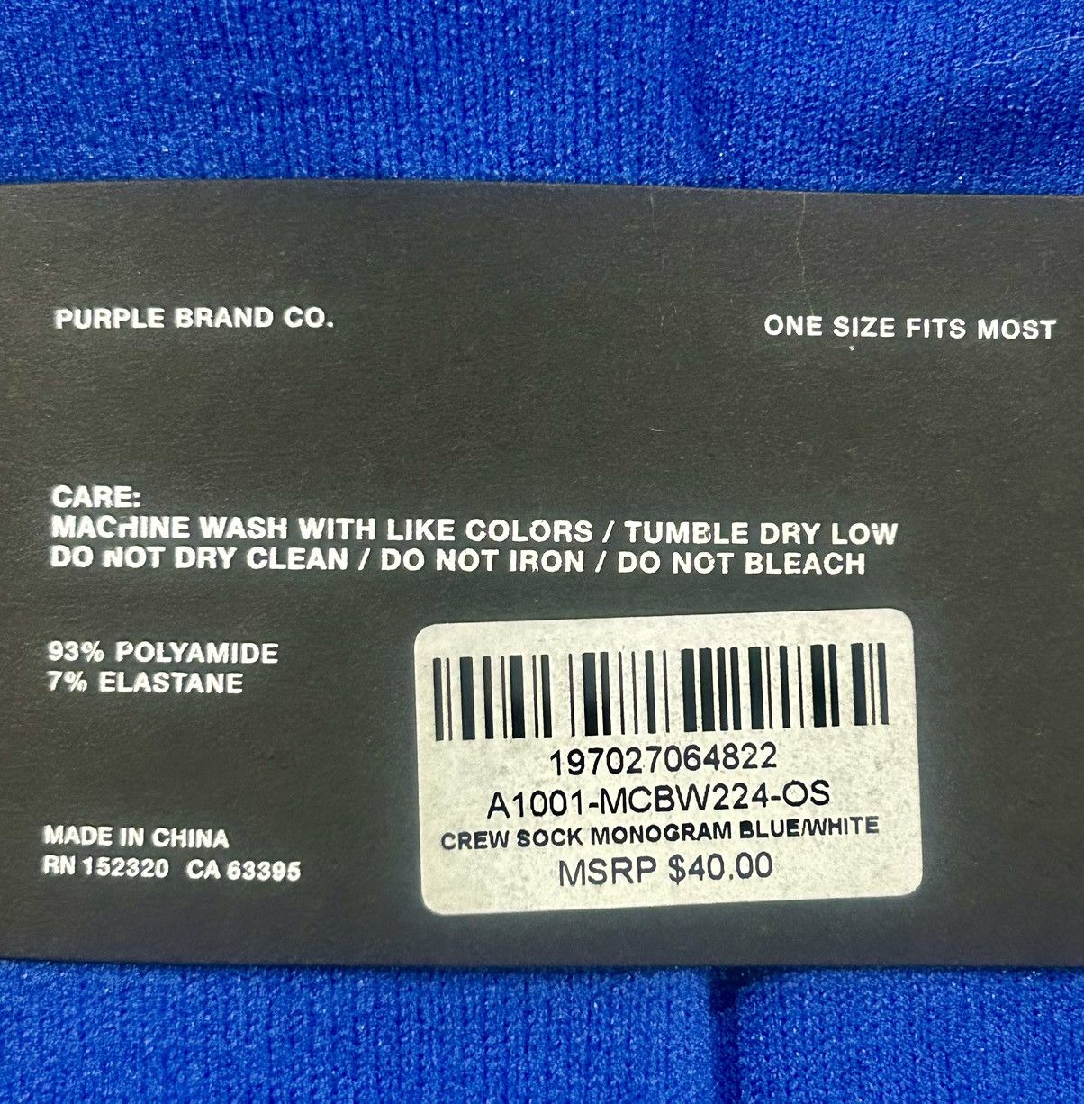 Purple Brand Purple Brand Monogram Crew Socks Royal Blue White Mens Size ONE SIZE - 4 Thumbnail
