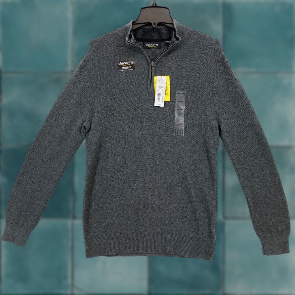 Liz Claiborne Claiborne Performance Quarter Zip Sweatshirt Mens Large Gray Thermolite Knit NWT Size US L / EU 52-54 / 3 - 1 Thumbnail