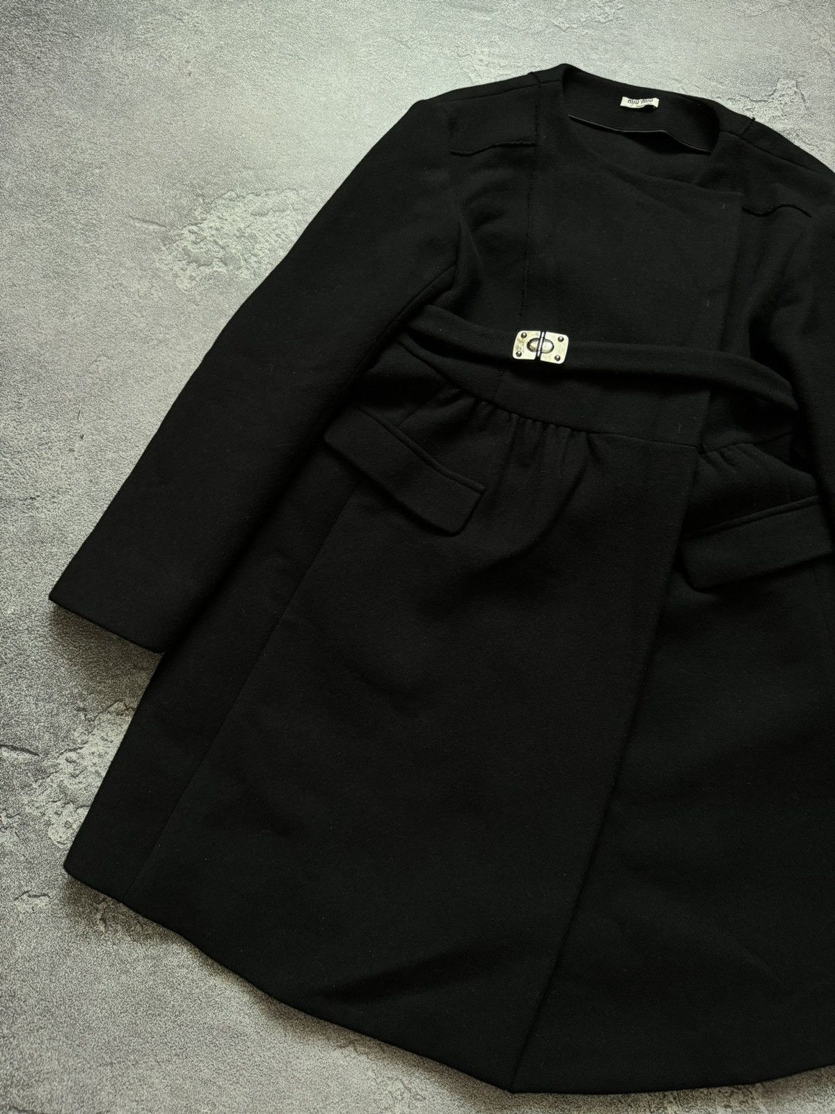 Miu Miu × Prada Miu Miu 44 by Prada black wool coat + belt jacket overcoat Size M / US 6-8 / IT 42-44 - 7 Thumbnail