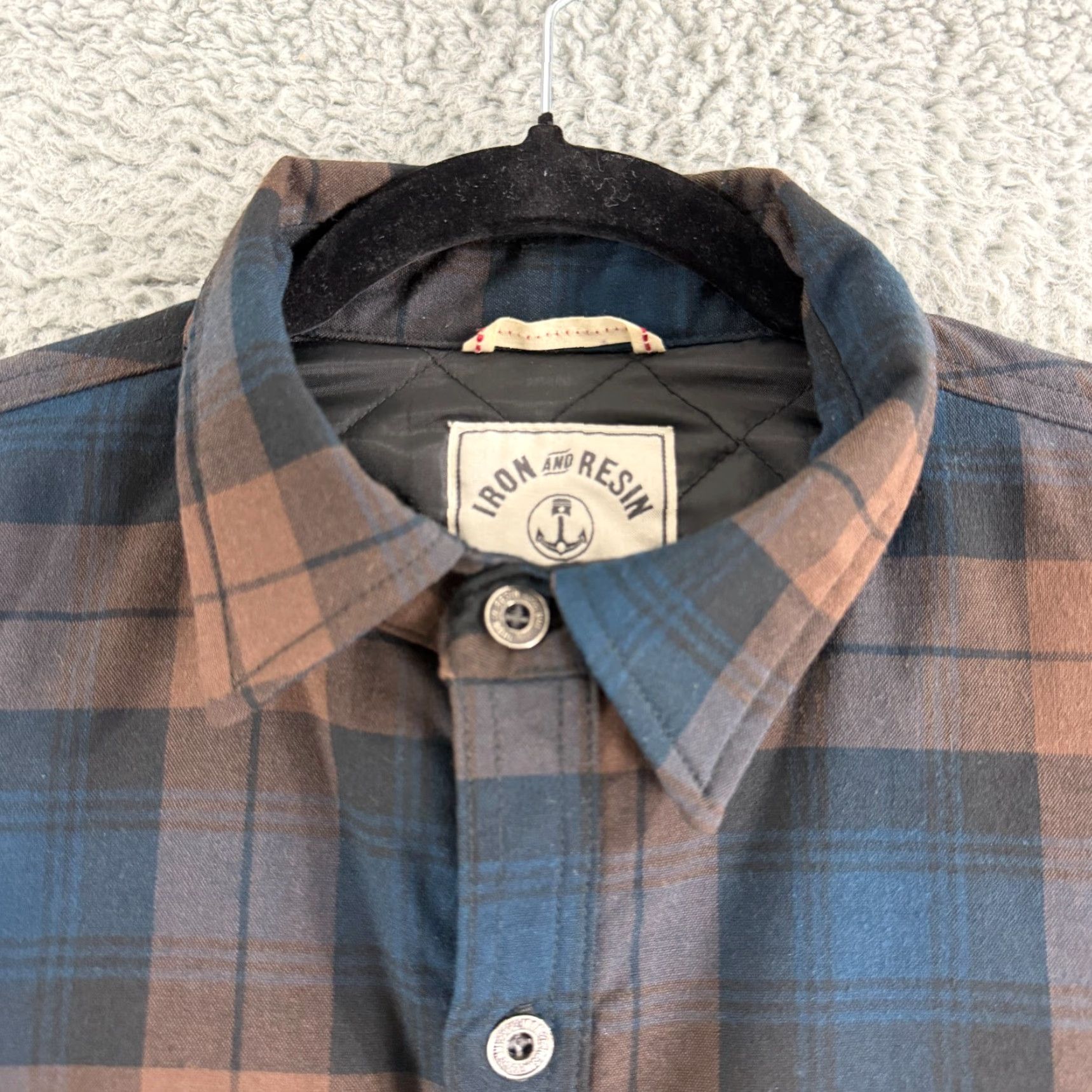 Vintage Iron and Resin Carpenter Shirt Jacket Men XS Blue Plaid Quilted Long Sleeve Shirt Size US XS / EU 42 / 0 - 2 Thumbnail