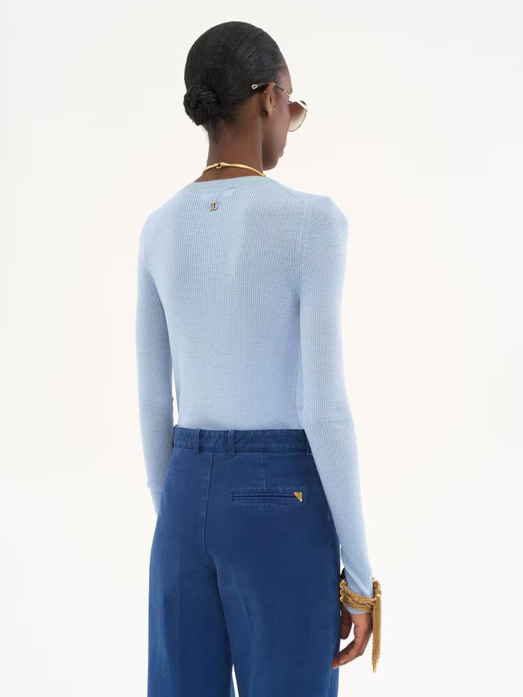 Chloe o1loc1c11125 Knitted Henley T-Shirt in Light Blue Size S / US 4 / IT 40 - 4 Thumbnail