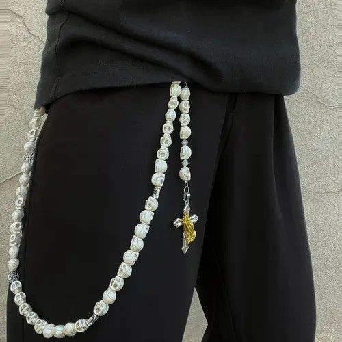 Jewelry Beaded Skeleton White Turquoise Chain Wallet With Cross Size ONE SIZE - 2 Thumbnail