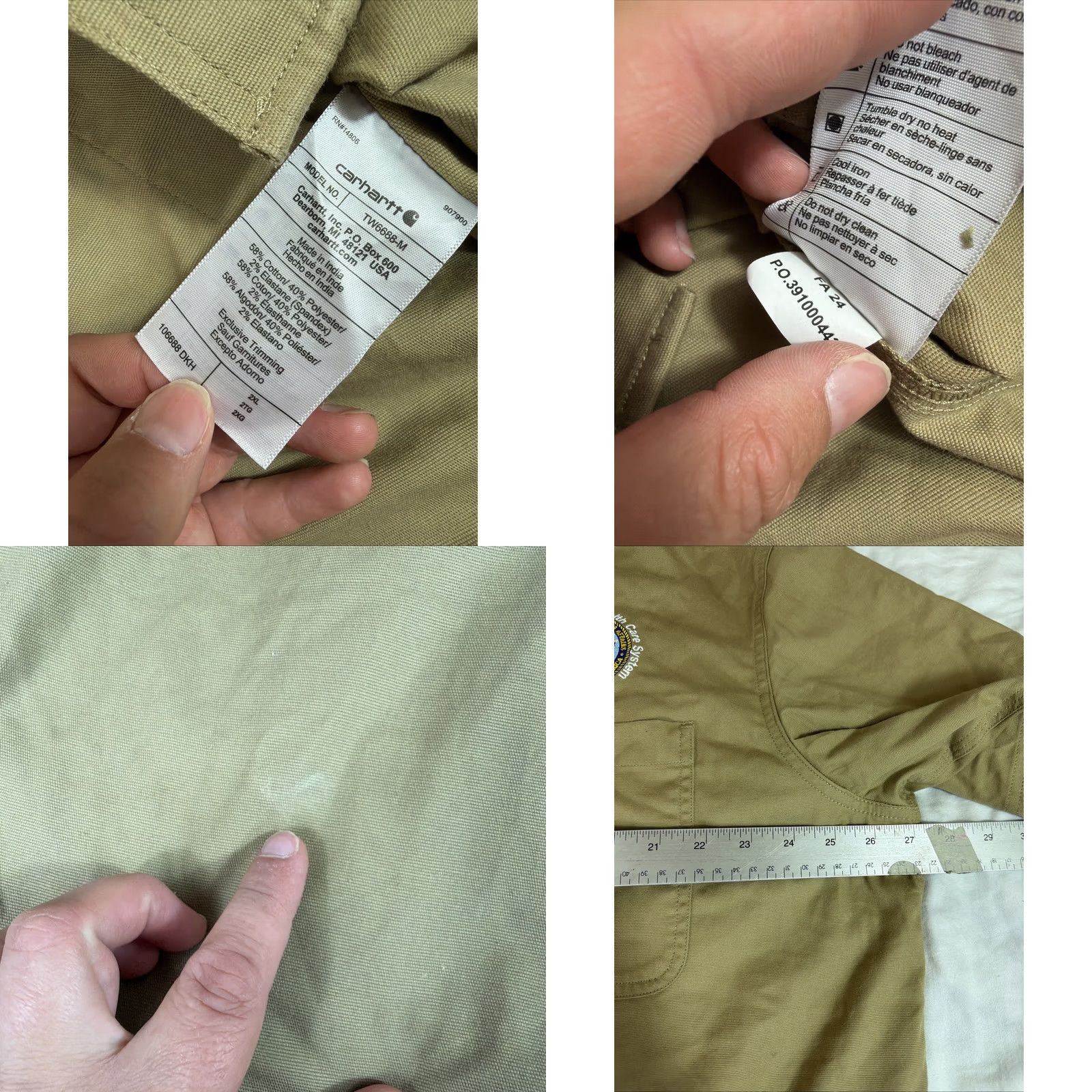 Carhartt Carhartt Shirt Mens XXL Beige Button-Up Embroidered Rugged 106688 Short Sleeve Solid Canvas Pocket Zipper Breathing Easy Care Size US XXL / EU 58 / 5 - 9 Thumbnail