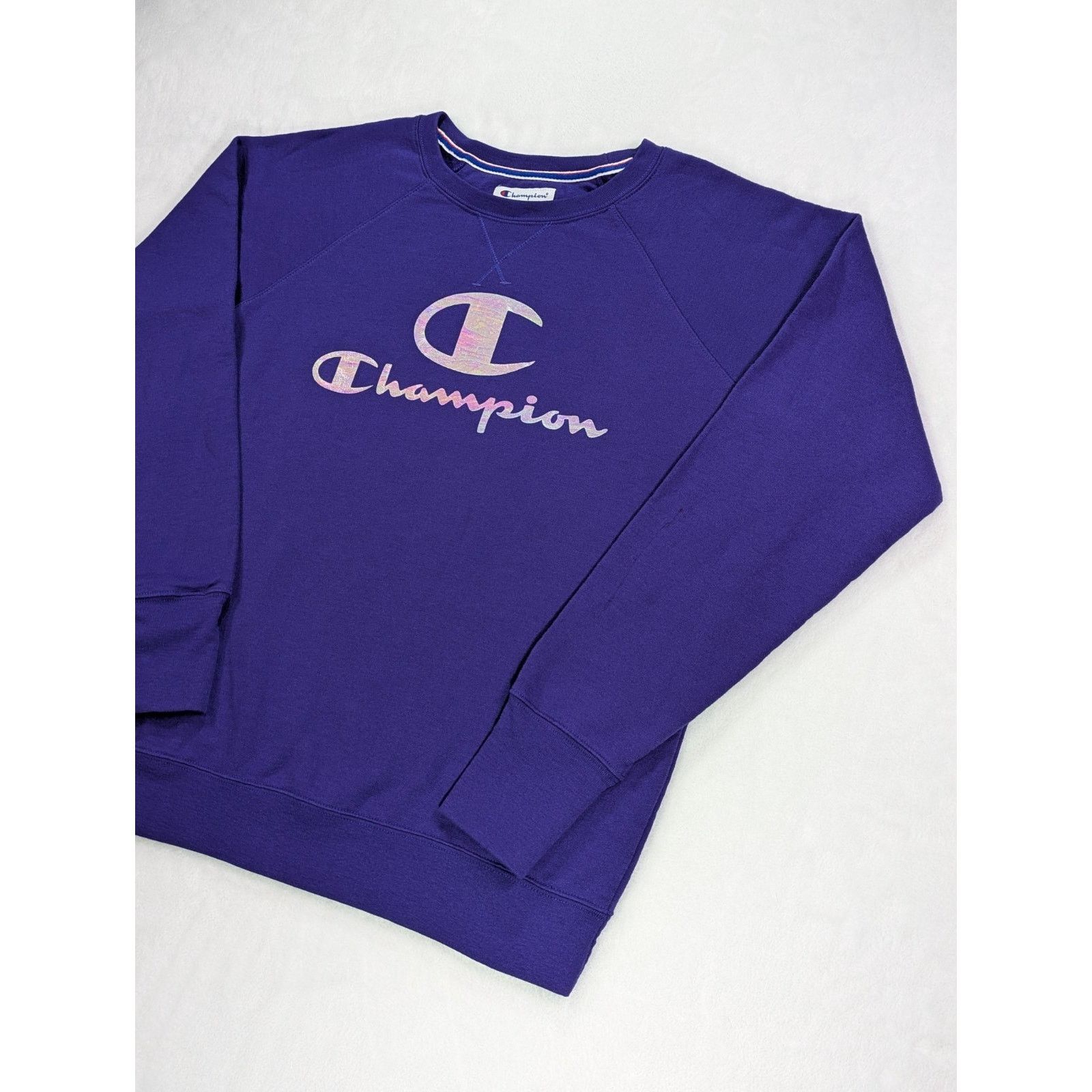 Champion Sz L Purple Powerblend Crewneck Holographic Logo Sweatshirt Size L / US 10 / IT 46 - 4 Thumbnail