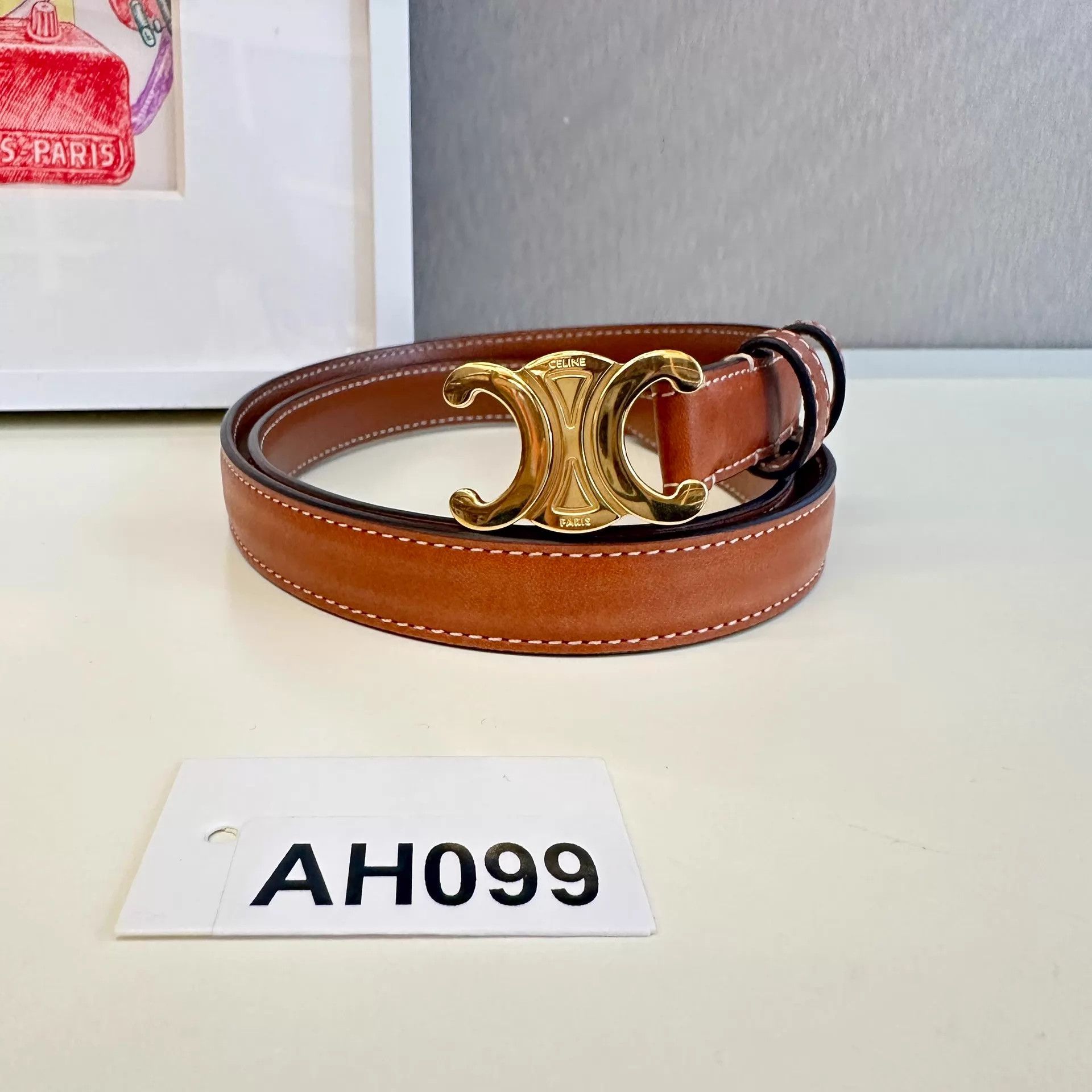 Celine Celine Triomphe Gold Buckle Belt 93x1.5 FS AH099 Size ONE SIZE - 1 Thumbnail