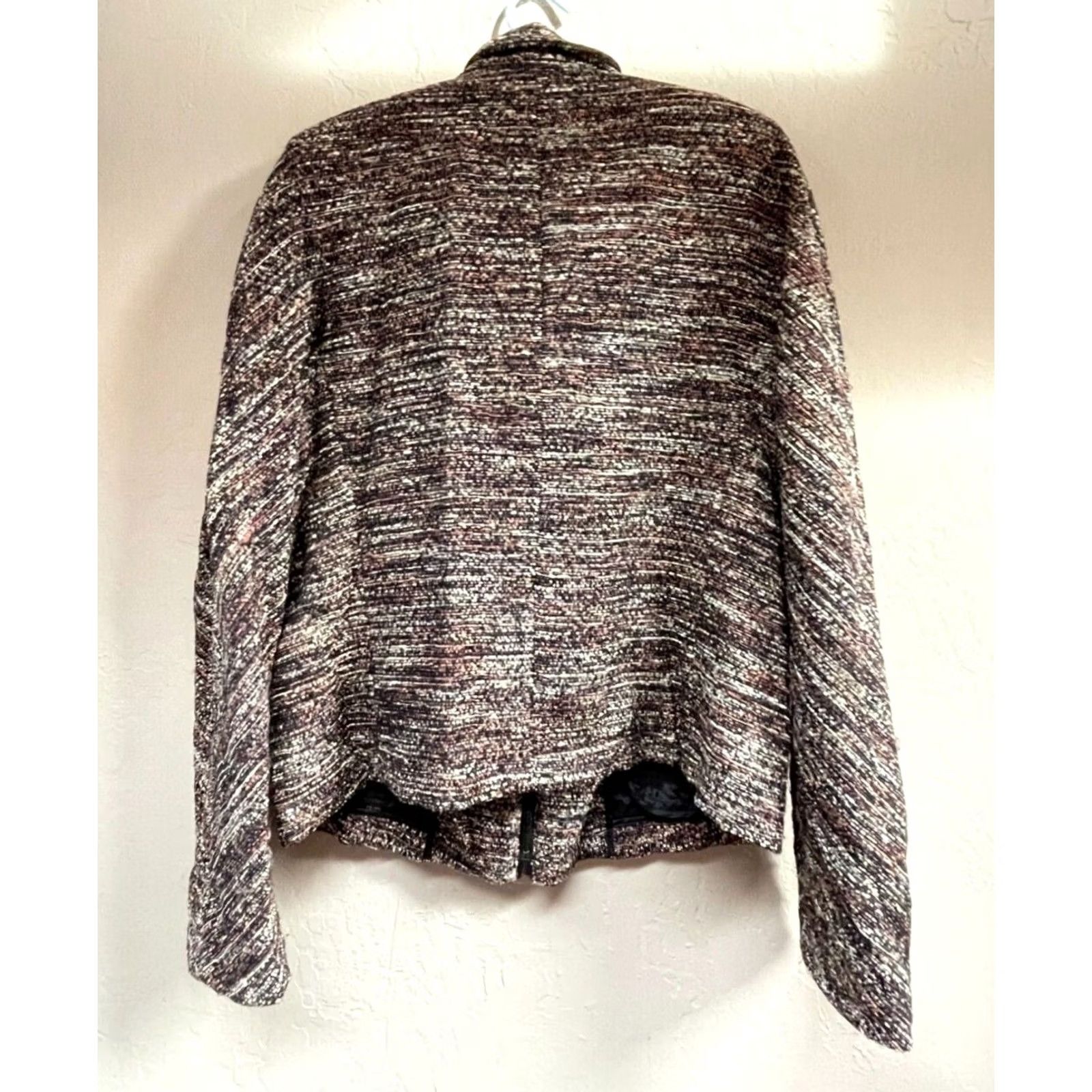 Vintage Lafayette 148 New York Zip Front Tweed Jacket Faux Leather Trim Brown Size 10 Size L / US 10 / IT 46 - 2 Thumbnail