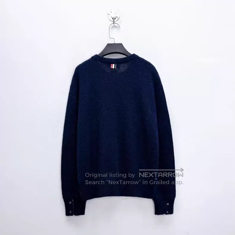 Thom Browne Thom Browne Navy blue knitted sweater with pocket edge str Size US XL / EU 56 / 4 - 2 Thumbnail