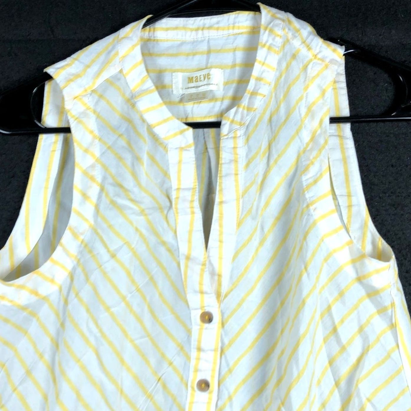 Anthropologie Maeve Anthropologie Blouse Women Striped White Yellow Button Down 6 Sheer V-Neck Sleeveless Size M / US 6-8 / IT 42-44 - 2 Thumbnail