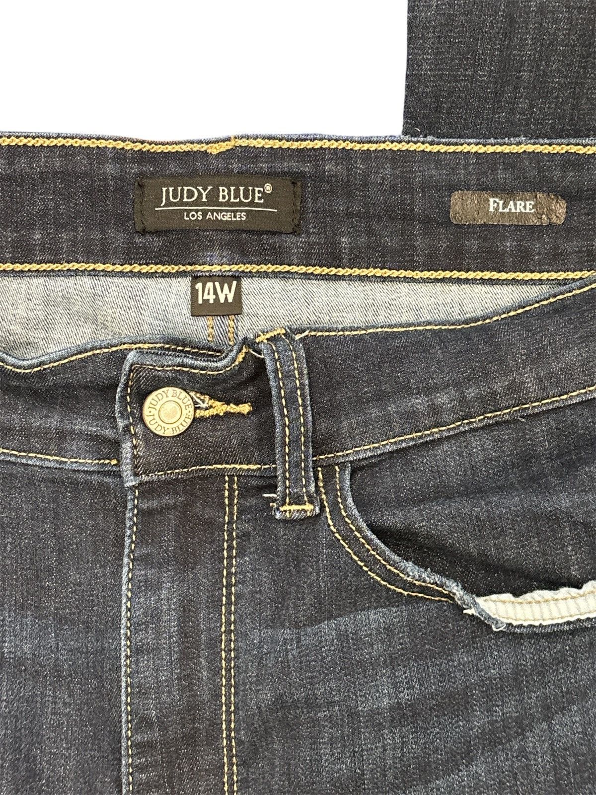 Judy Blue Judy Blue Women’s Flare Jeans Dark Wash Raw Hem Size 14w Size 36" / US 14 / IT 50 - 7 Thumbnail