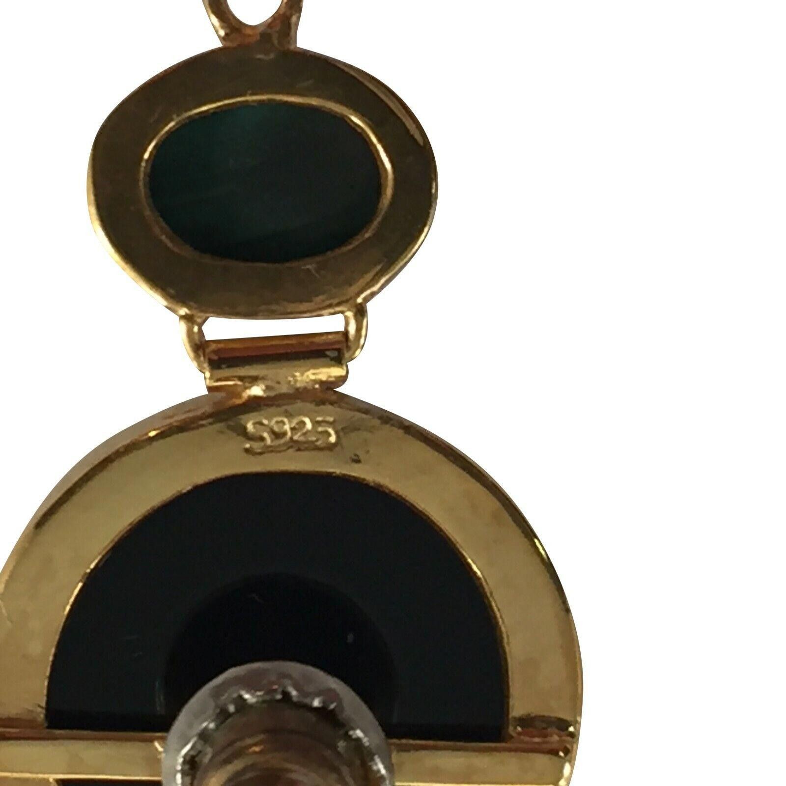 Designer Chinese 18ktGold Plated Sterling Onyx Malachite Drop Earring Size ONE SIZE - 5 Thumbnail