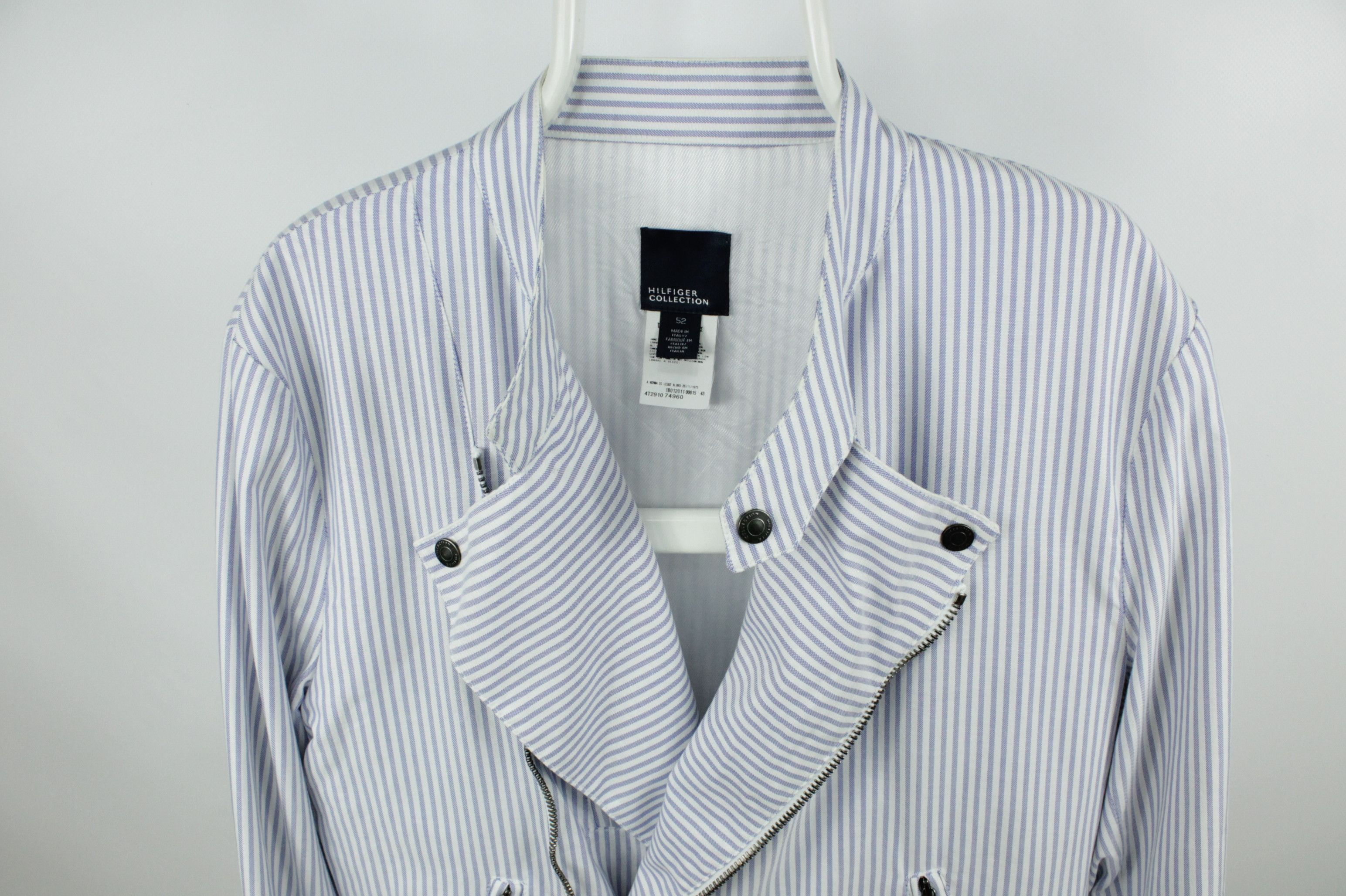 Tommy Hilfiger Hilfiger Collection White/Blue Striped Cotton Biker Jacket Size US L / EU 52-54 / 3 - 4 Thumbnail