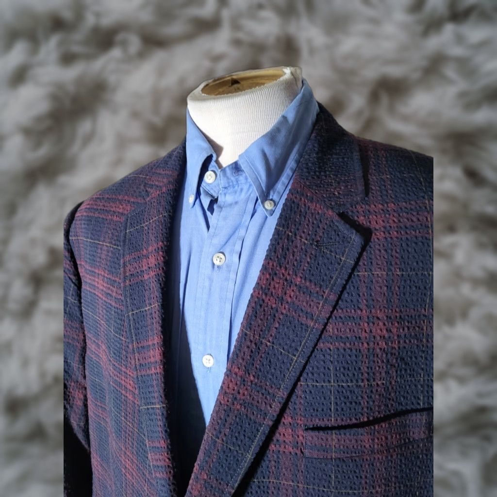 English Laundry English Laundry 48R Blazer Jacket Sport Coat Notch Lapel Plaid Wool Polyester Seersucker Stretch 2-Button Double-Vented Regular Fit Multicolor Size 48R - 1 Thumbnail