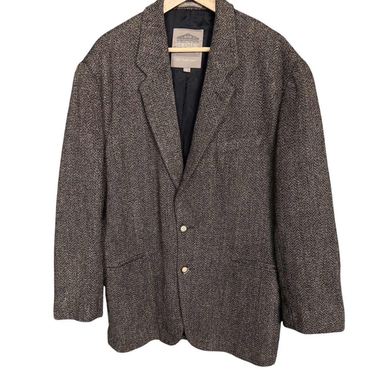 Structure VTG Structure Le Collezioni Men's Brown Tweed Wool Blazer Size 46R - 1 Thumbnail