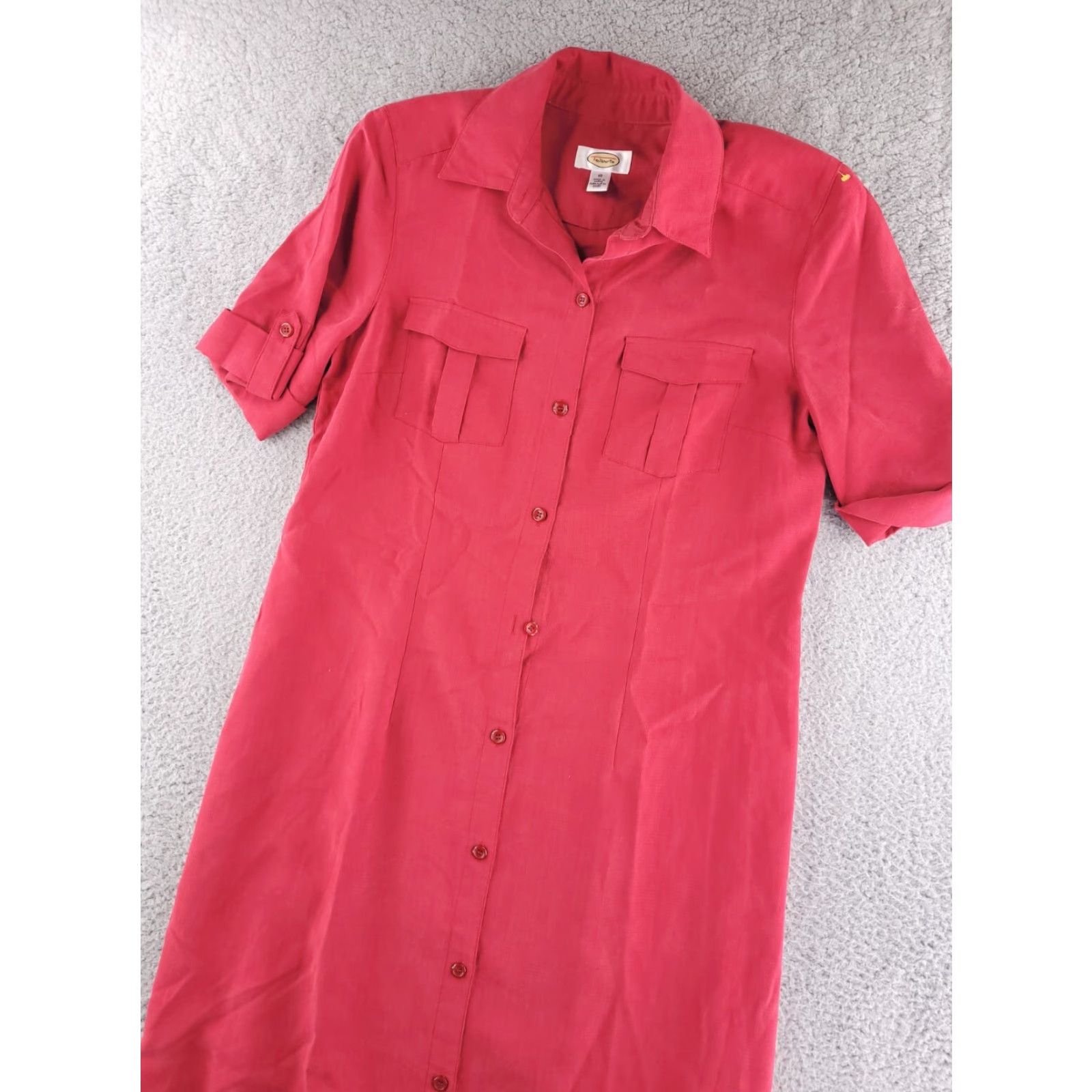 Talbots Talbots Dress Womens 10 Red Long Shirt Button Up Rayon Calf-Ankle Polynosic Pattern Solid Vintage No Size L / US 10 / IT 46 - 4 Thumbnail