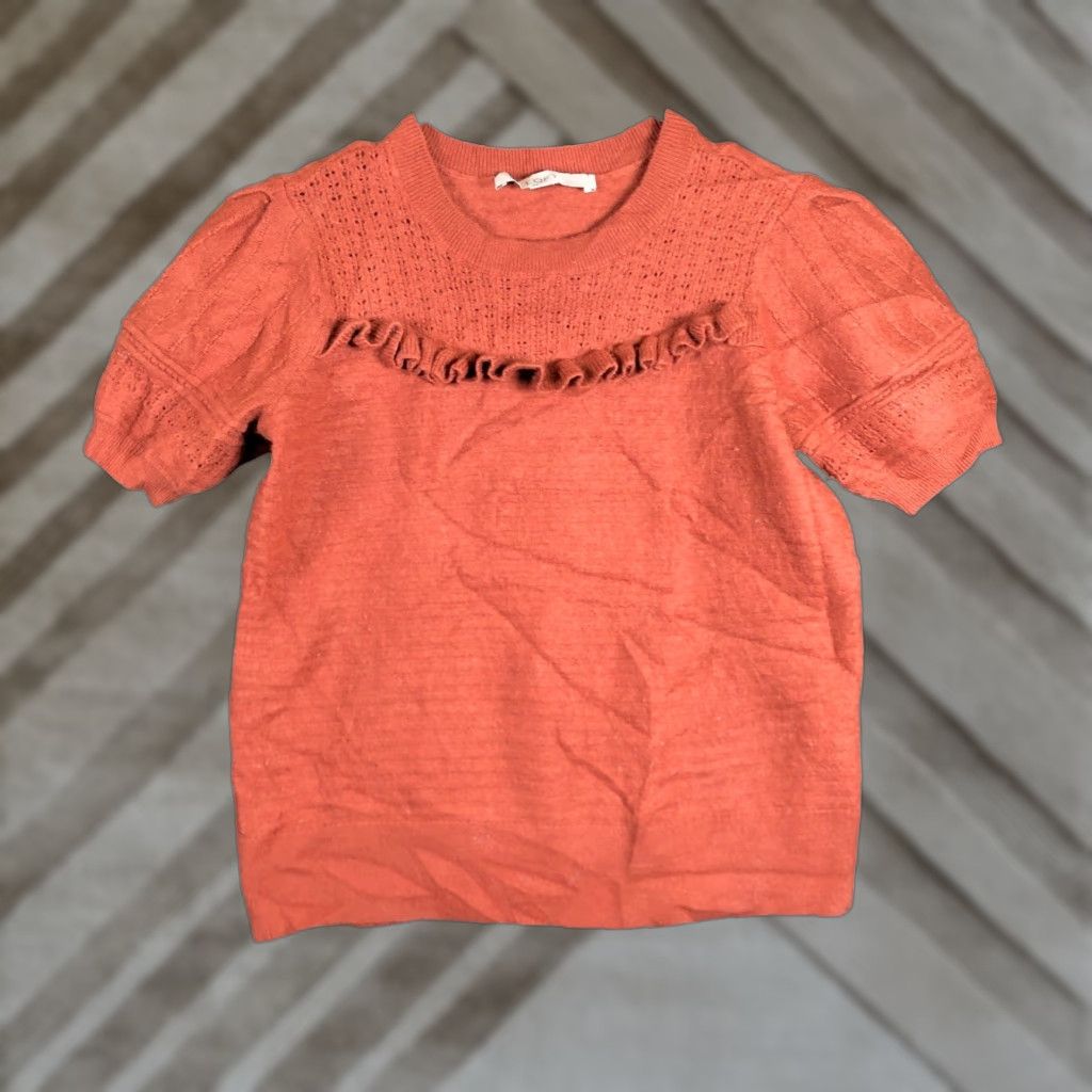 Ann Taylor LOFT Womens Sweater Burnt Orange Wool Blend Puff Sleeve Ruffle Medium Knit Crew Neck Casual Womens Size M / US 6-8 / IT 42-44 - 1 Thumbnail